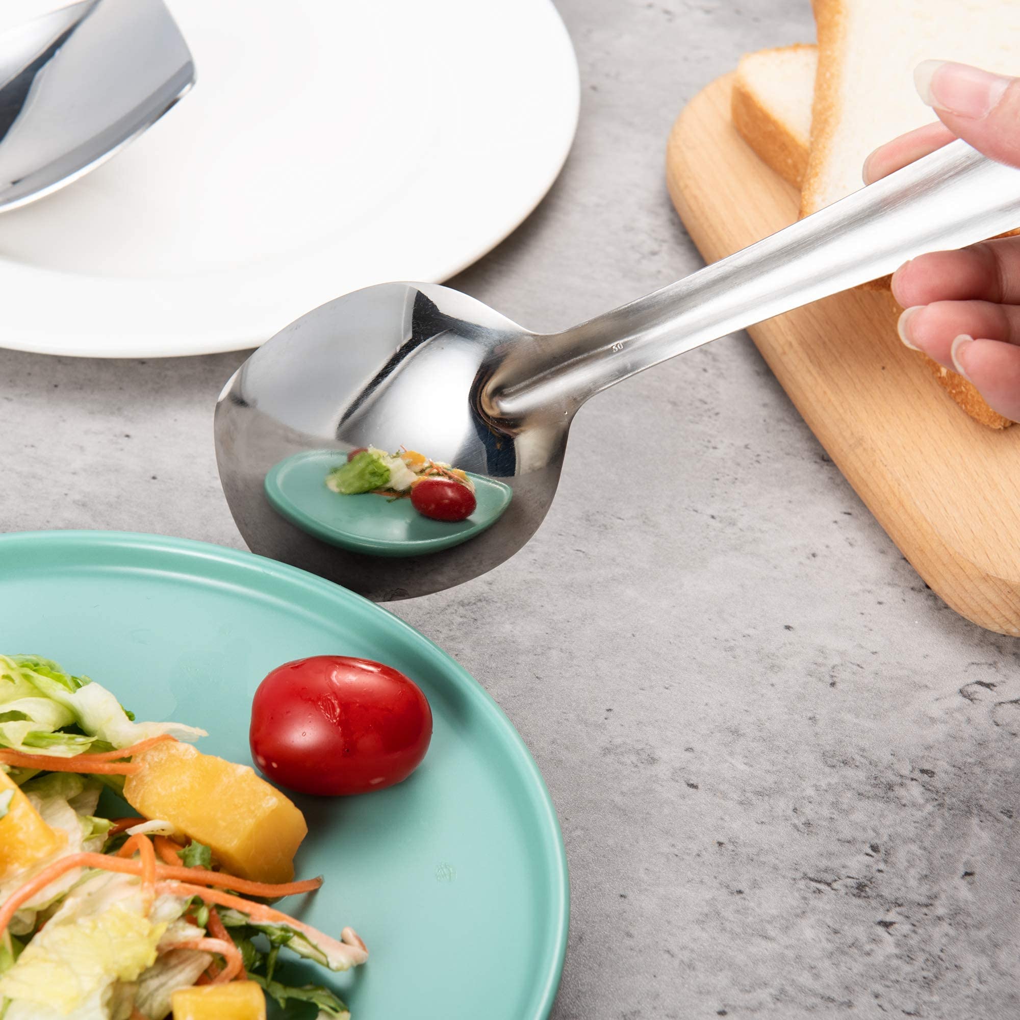 IMEEA Slotted Serving Spoon Set of 2, 10-Inch Flat Edge, 18/8 Stainless Steel, Silver