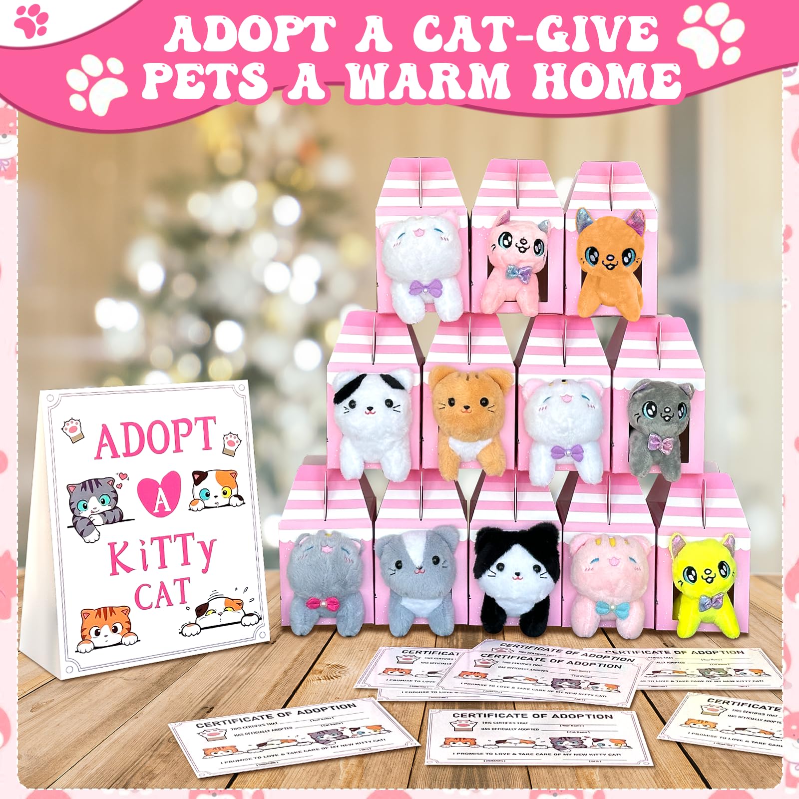 37 Pcs Adopt A Cat Party Favors Include 12 Foldable Kitten Boxes 12 Mini Stuffed Cat 12 Card 1 Stand For Adopt A Kitty Party Fav