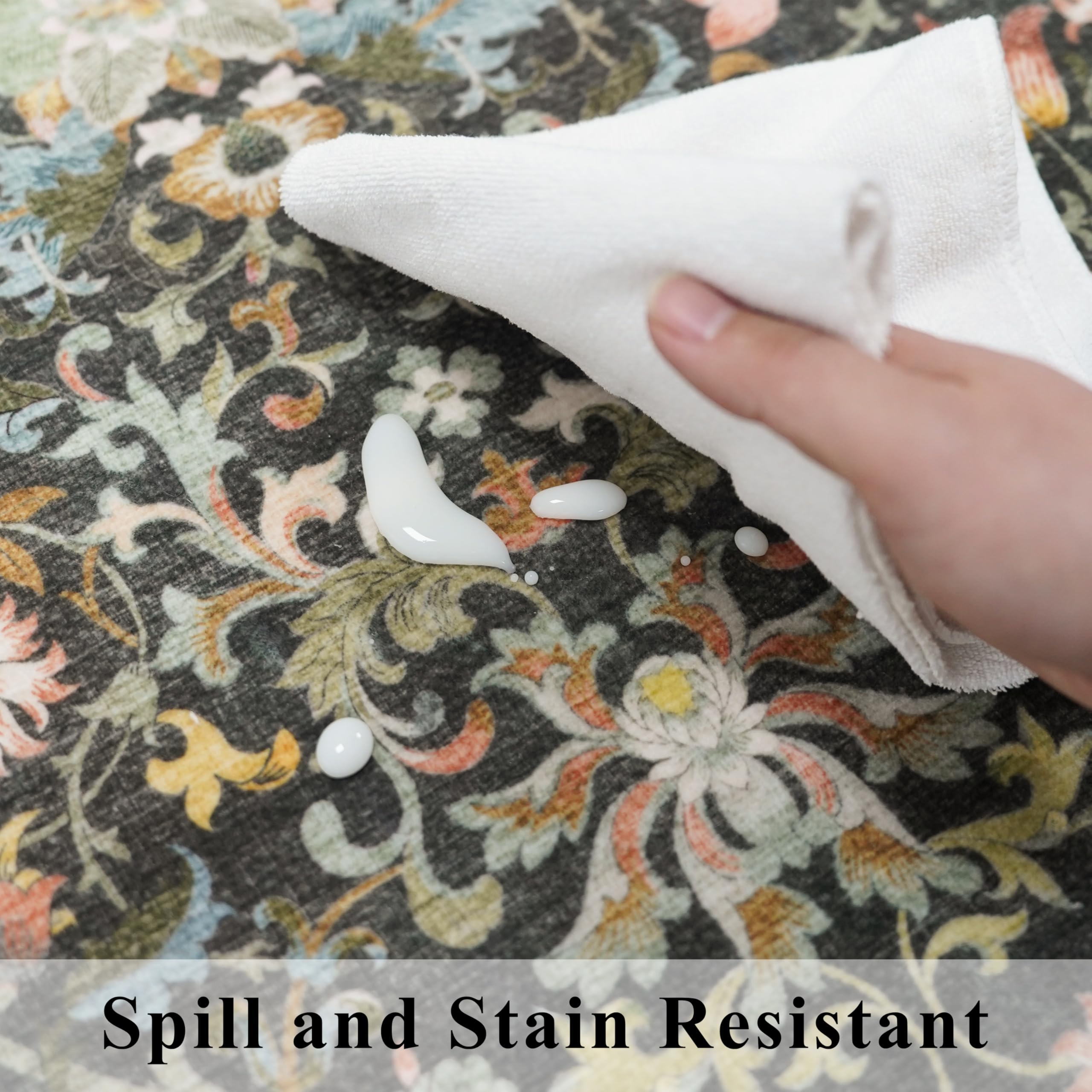 Hallway 2x5 Washable Runner Rug: Oriental Floral Stain Resistant Rug for Entryway Kitchen Farmhouse Soft Carpet for Bathroom Bed