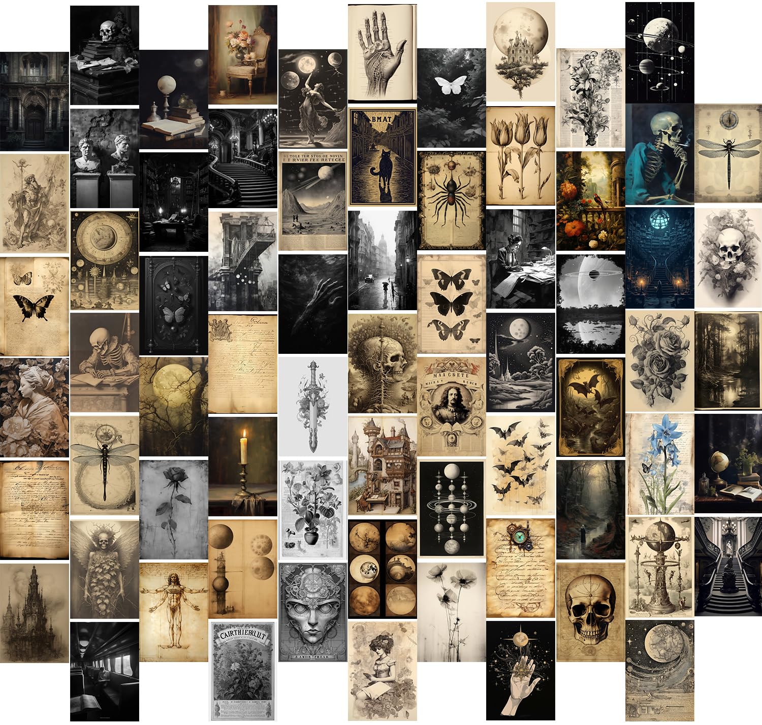 Dark Academia Wall Collage Kit, 70Pcs Dark Academia Wall Decor Vintage Poster, Retro Style Dark Aesthetic Room Decor, Light Acad