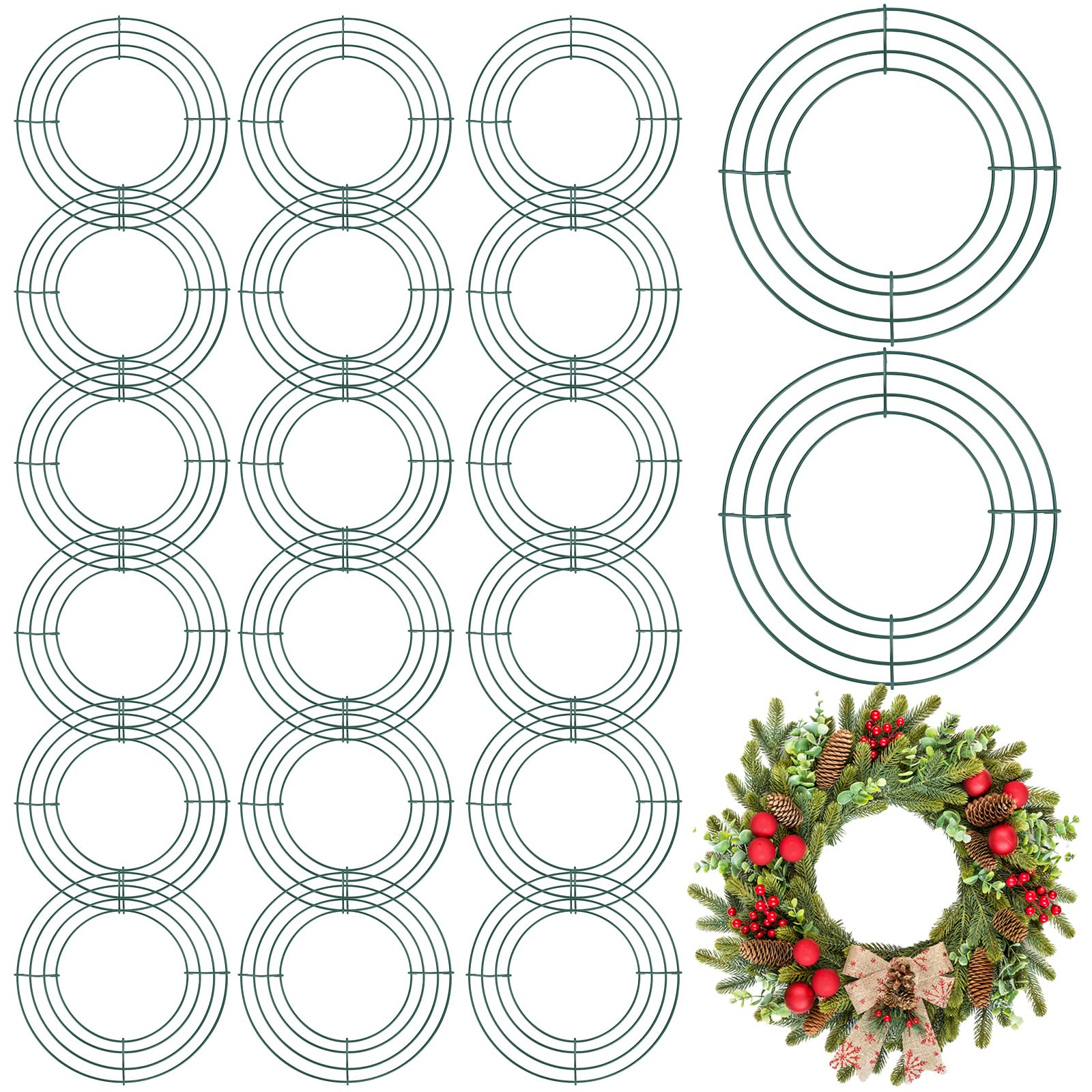 Hotop 20 Pieces Wire Wreath Frames Green Christmas Metal Round Wreath Making Rings for DIY Floral Craft Home New Year Decoration
