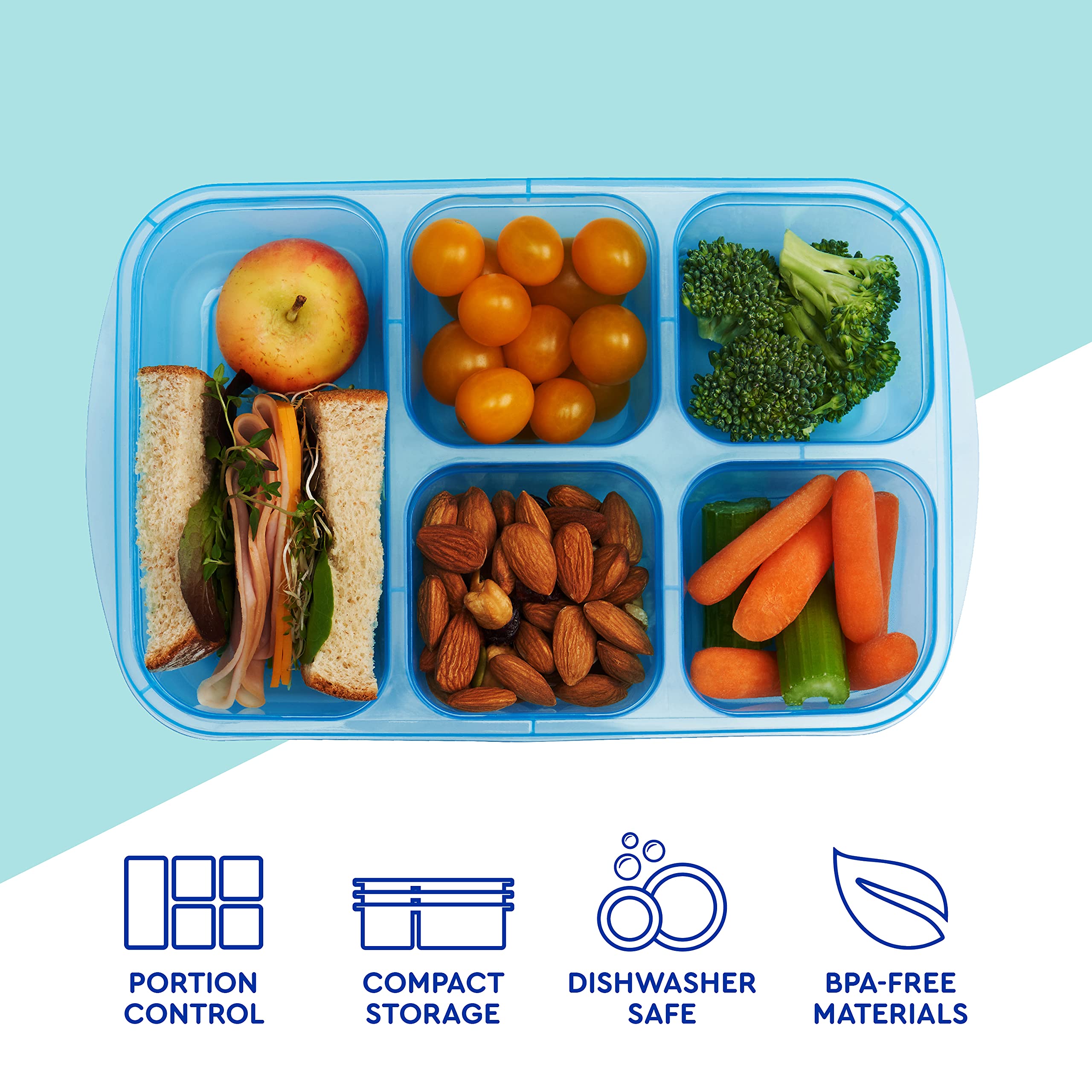 Easylunchboxes - Patented Design Bento Lunch Boxes - Reusable 5-Compartment Food Containers For School, Work, And Travel, Set Of