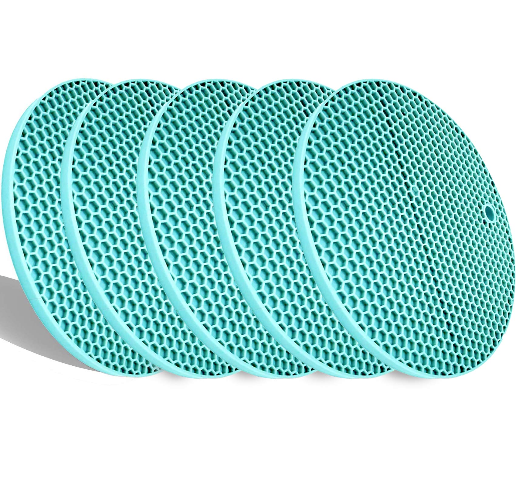 5 Pcs Round Silicone Trivets Pot Holder Mats,Extra Thick Heat Resistant Kitchen Countertop Mats,Honeycomb Rubber Hot Pads Trivet