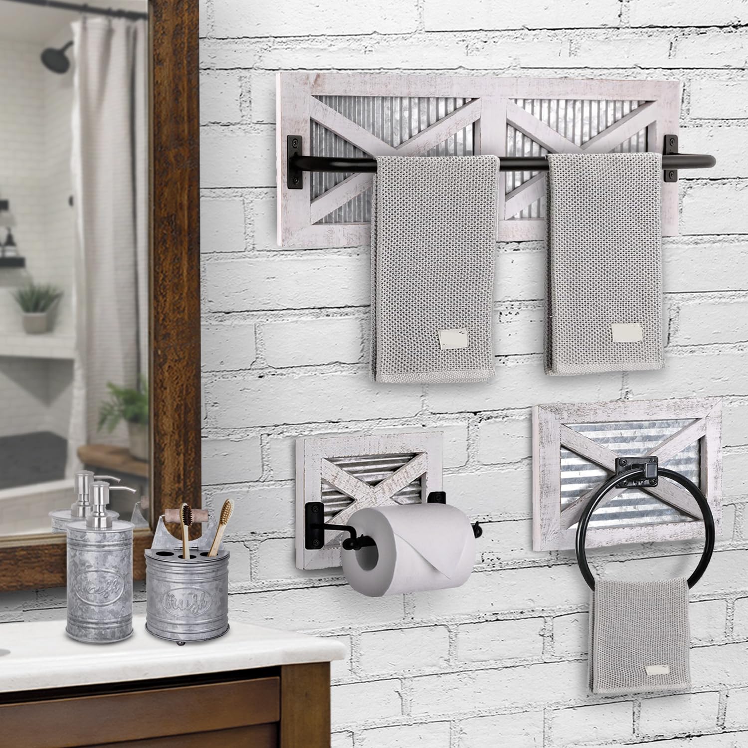 Autumn Alley Farmhouse Toilet Paper Holder, Towel Ring For Bathroom, Farmhouse Towel Rack Holder Set, 3Pcs, Wall Mount For Farmh