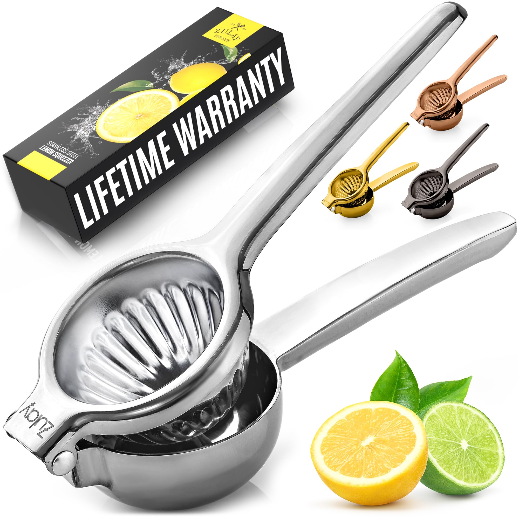 Zulay Kitchen Large Stainless Steel Lemon Squeezer - Heavy Duty Manual Citrus Press in Silver