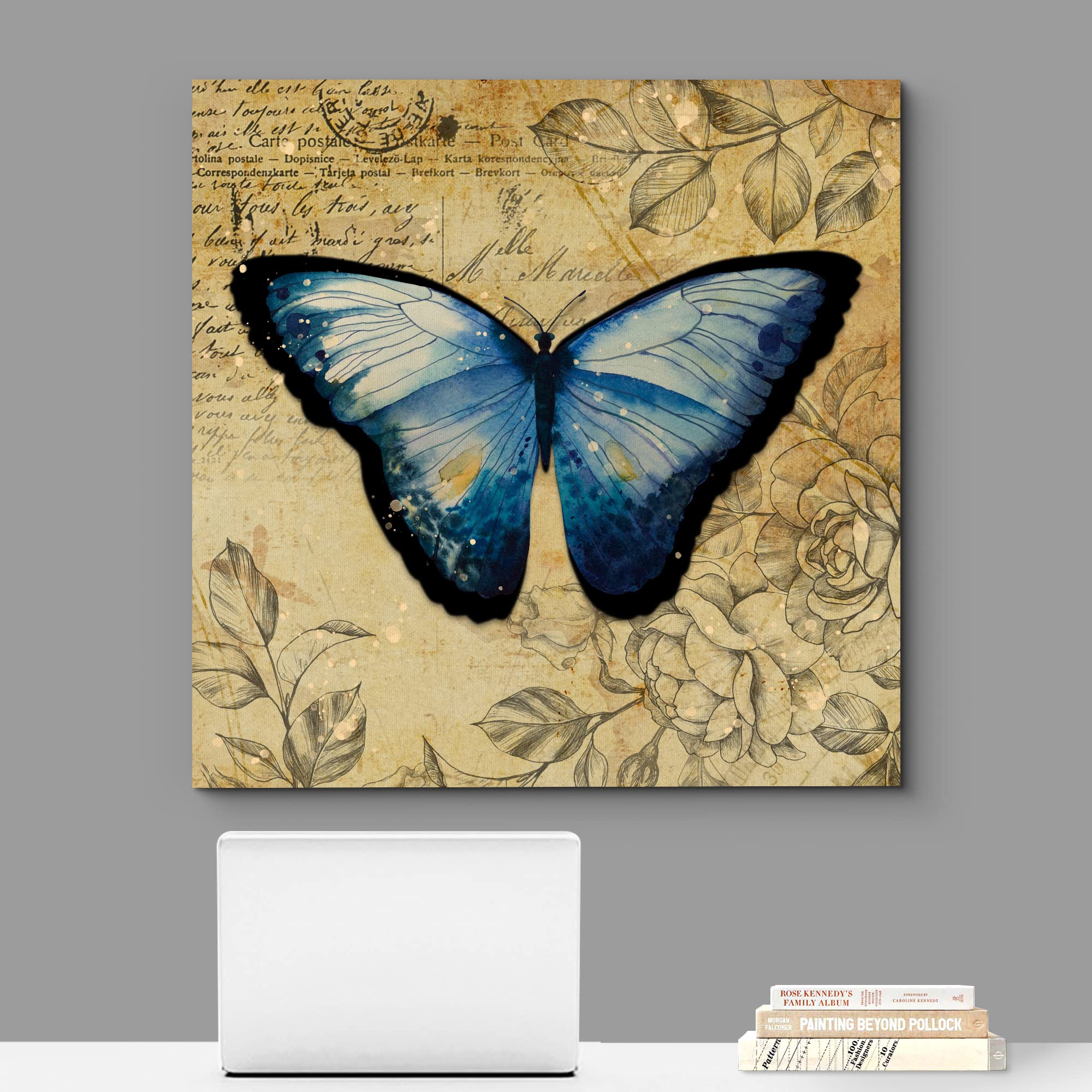 Wall26 Canvas Print Wall Art Blue Monarch Butterfly Floral Pattern Nature Wilderness Rustic Modern Art Farmhouse Decorative Anim