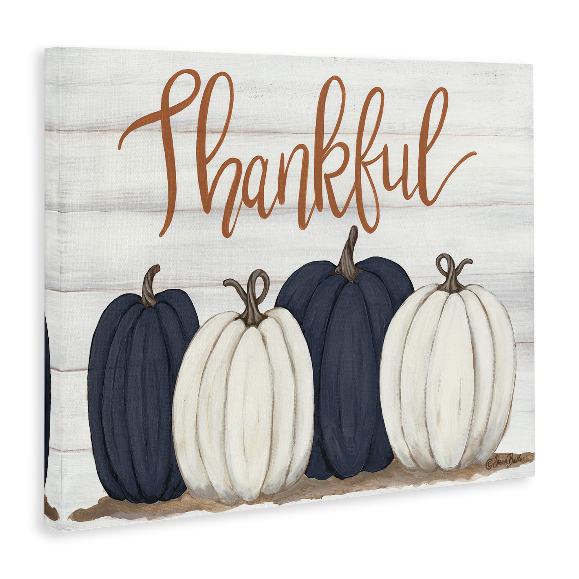 Stupell Industries Autumn Farm Pumpkin Harvest with Thankful Phrase Canvas Wall Art Design by Sarah Baker