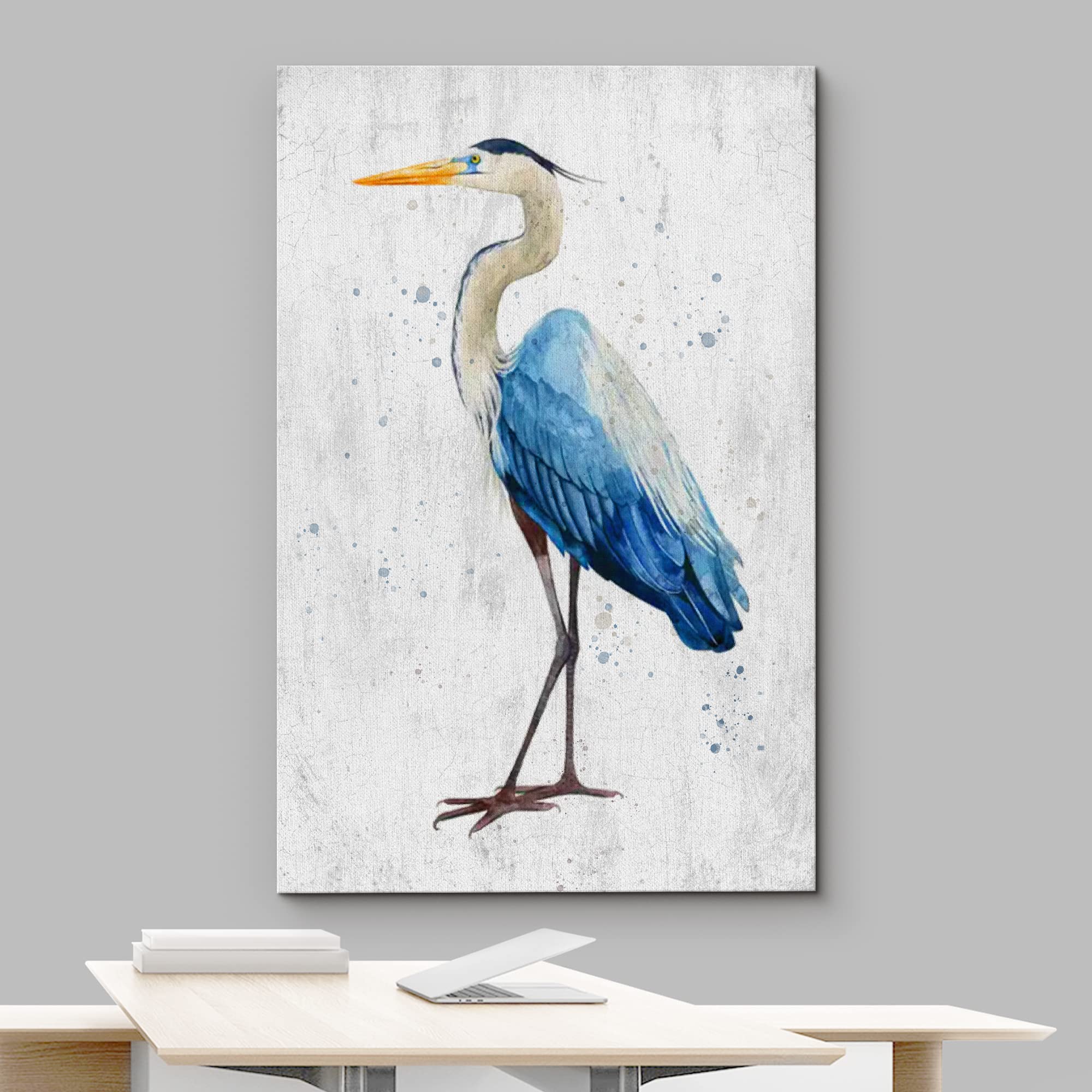 Wall26 Canvas Print Wall Art Retro Wood Panel Blue Beach Crane Bird Nature Wilderness Illustrations Modern Art Decorative Multic