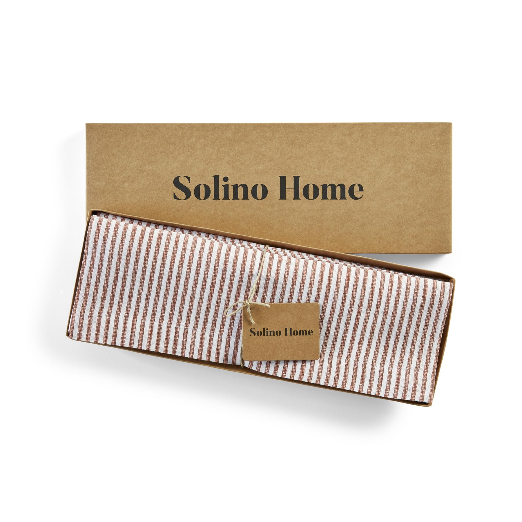 Solino Home Stripe Linen Placemats 19'' L X 14'' W Inch - 100% Pure Linen Cinnamon And White Cloth Placemats Set Of 4 - Narrow S