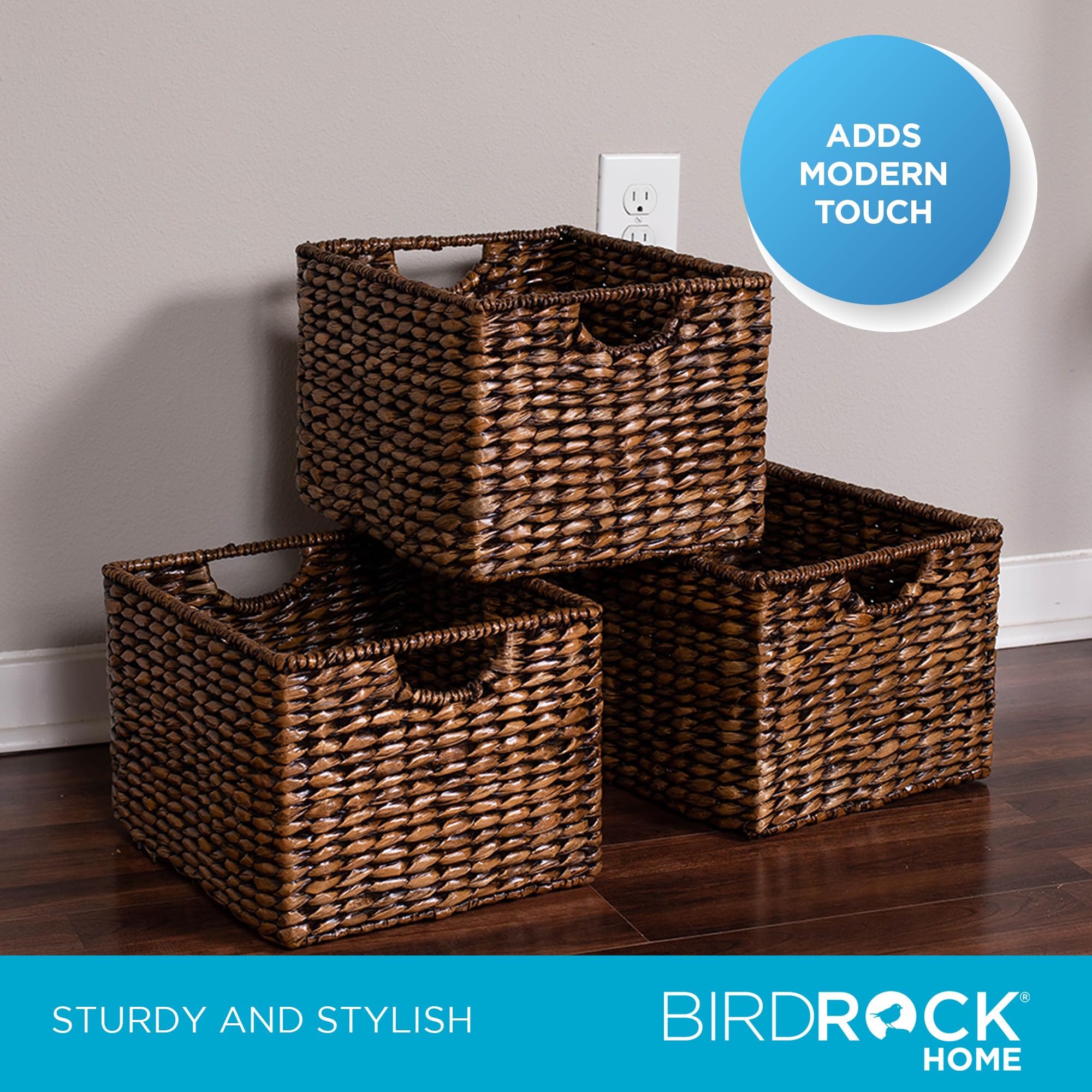 Birdrock Home Storage Shelf Organizer Baskets With Handles - Handwoven Abaca Seagrass Wicker Basket For Pantry, Living Room, Off