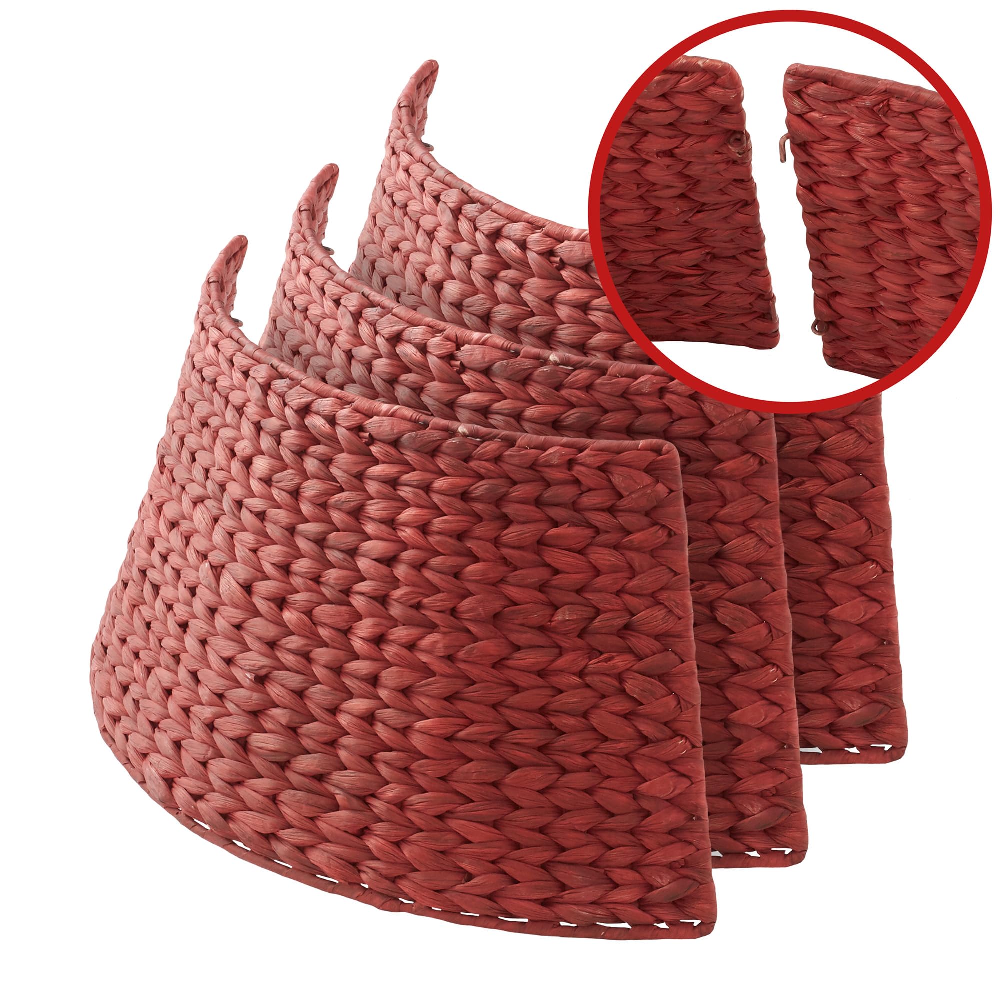 Casafield 24-Inch Christmas Tree Collar, Woven Water Hyacinth Tree Base Cover with Cord Cut Out, Red