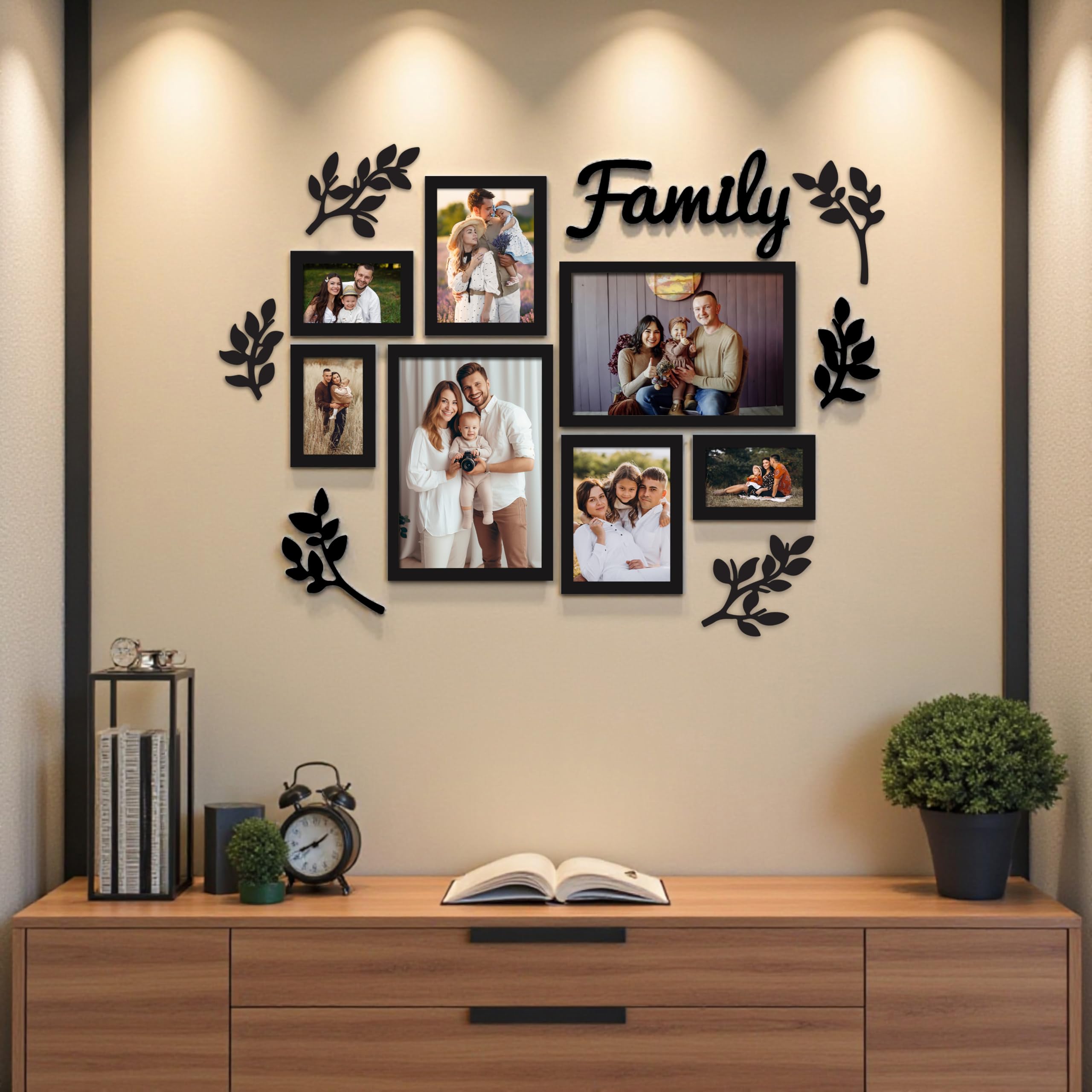 Art Street Family Tree Wall Photo Frame Set Pack Of 7 With 7 Mdf Cutouts For Home Decoration | Wall Photo Frame Collage For Livi