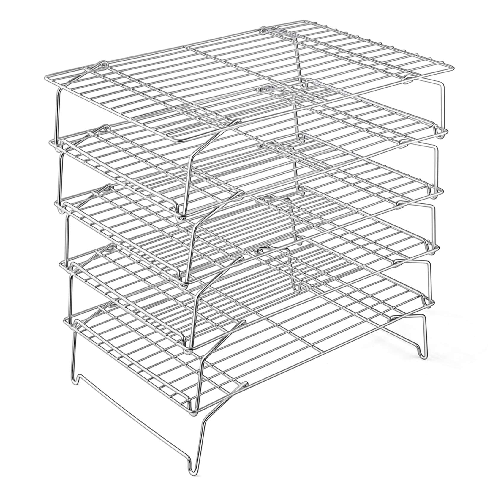 P&P Chef Cooling Rack, 5-Tier Stainless Steel Stackable Baking Cooking Racks For Cooling Roasting Grilling, Collapsible & Heavy