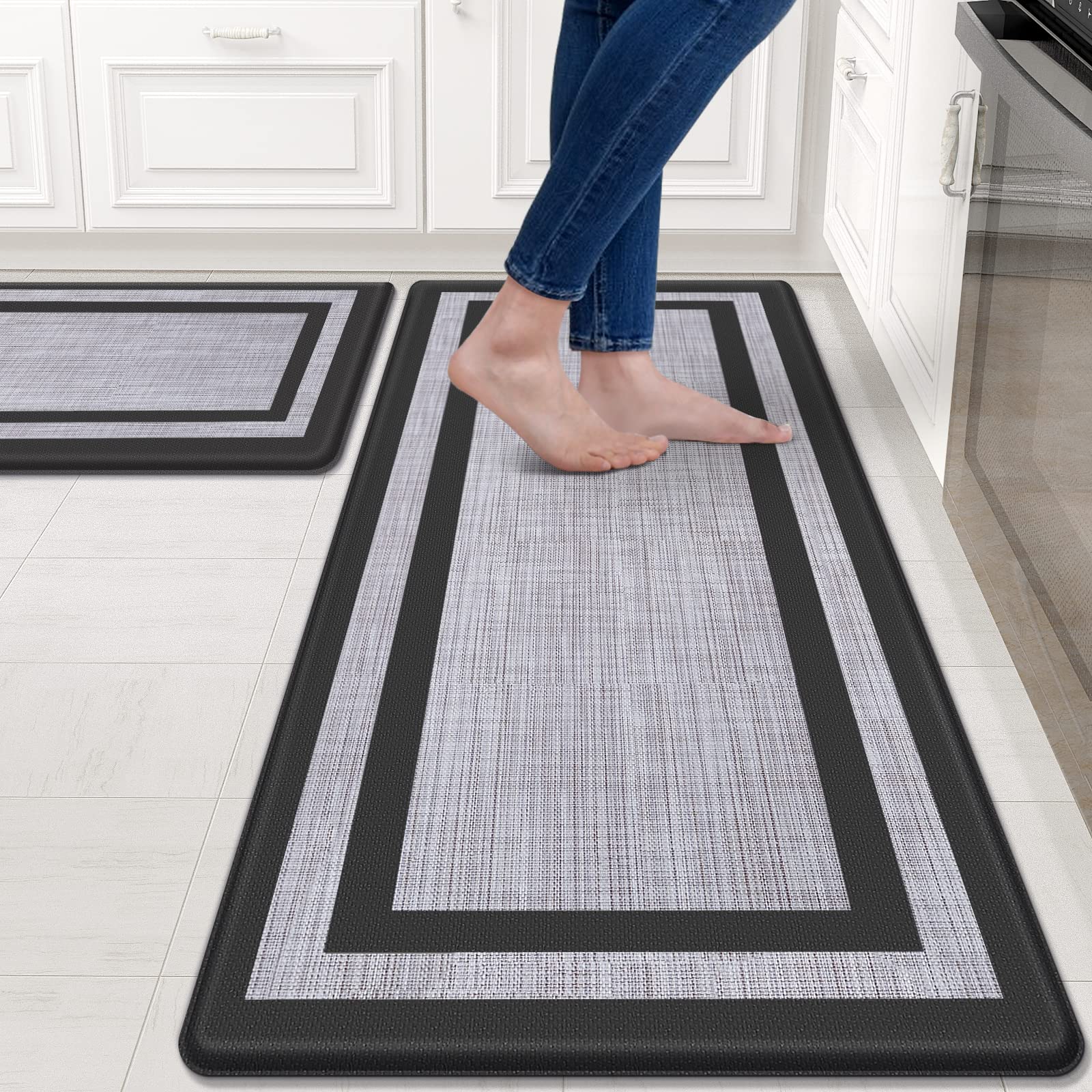 Mattitude Kitchen Mat [2 Pcs] Cushioned Anti-Fatigue Non-Skid Waterproof Rugs Ergonomic Comfort Standing Mat For Kitchen, Floor,