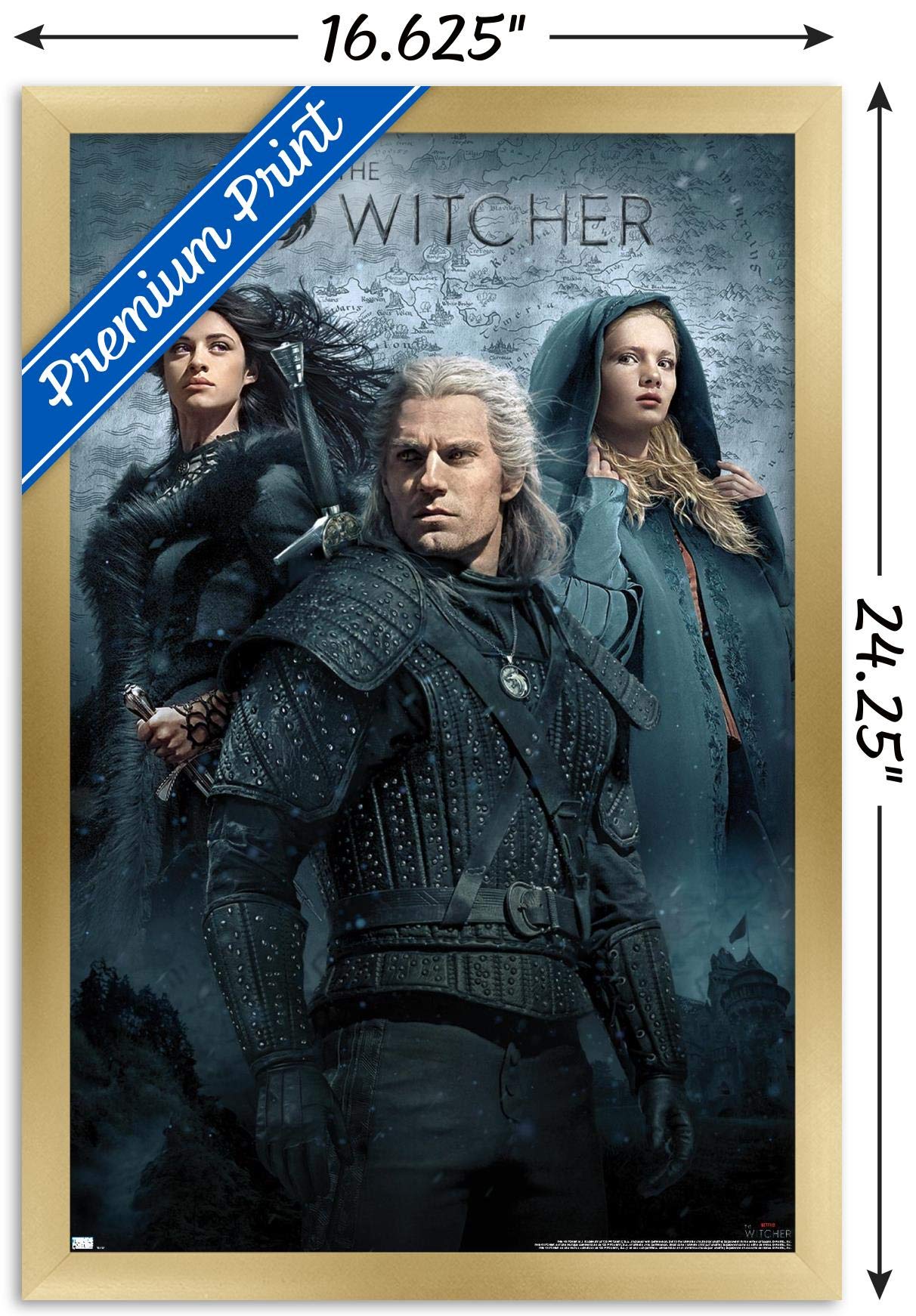 Trends International Netflix The Witcher - Key Art Wall Poster, 14.725'' X 22.375'', Gold Framed Version