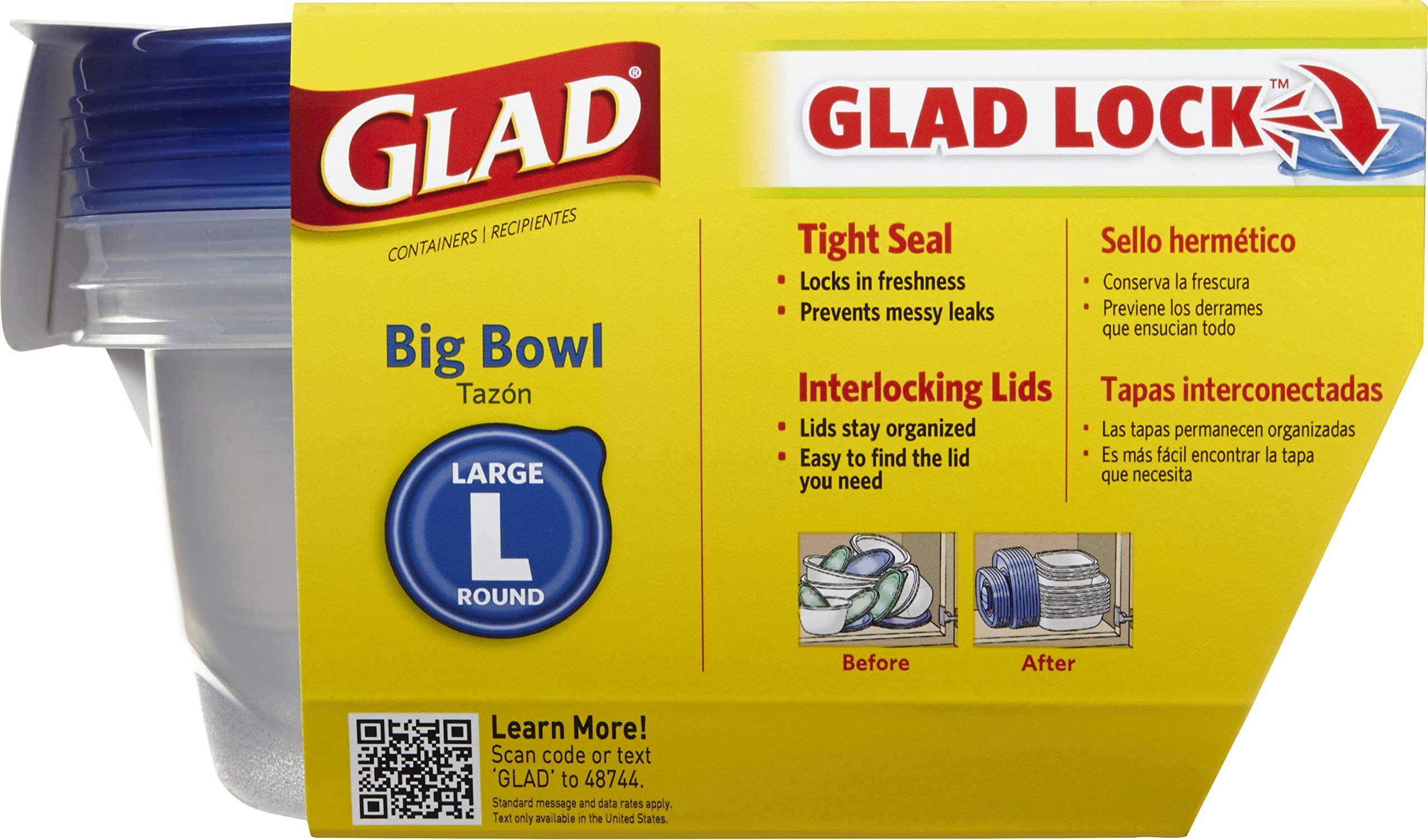 Gladware Big Bowl Food Storage Containers, Large Round Bowl Holds 48 Ounces Of Food, 3 Count Set | Glad Food Storage Containers