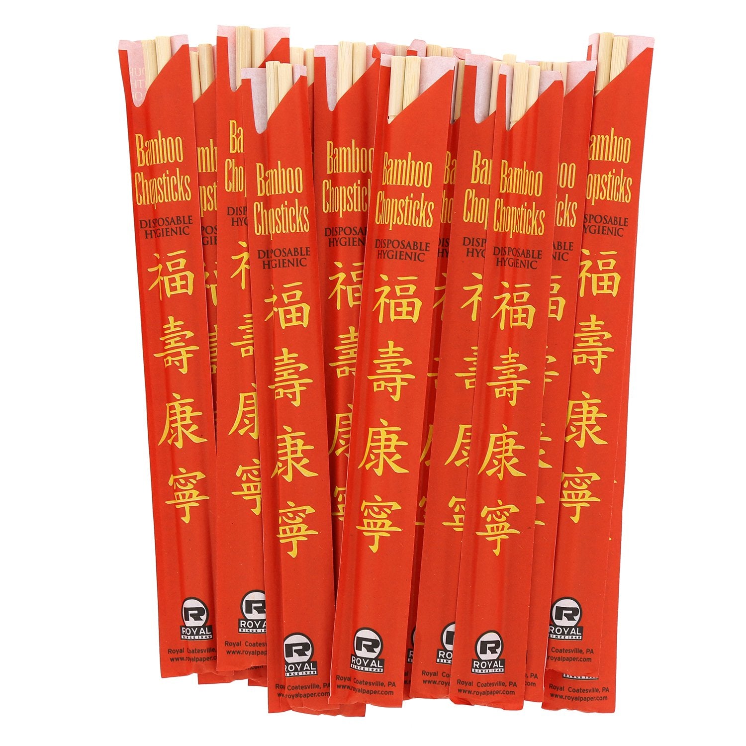 Royal Premium Disposable Bamboo Chopsticks, 9 Inch Sleeved And Separated, Uv Treated, Case Of 1000