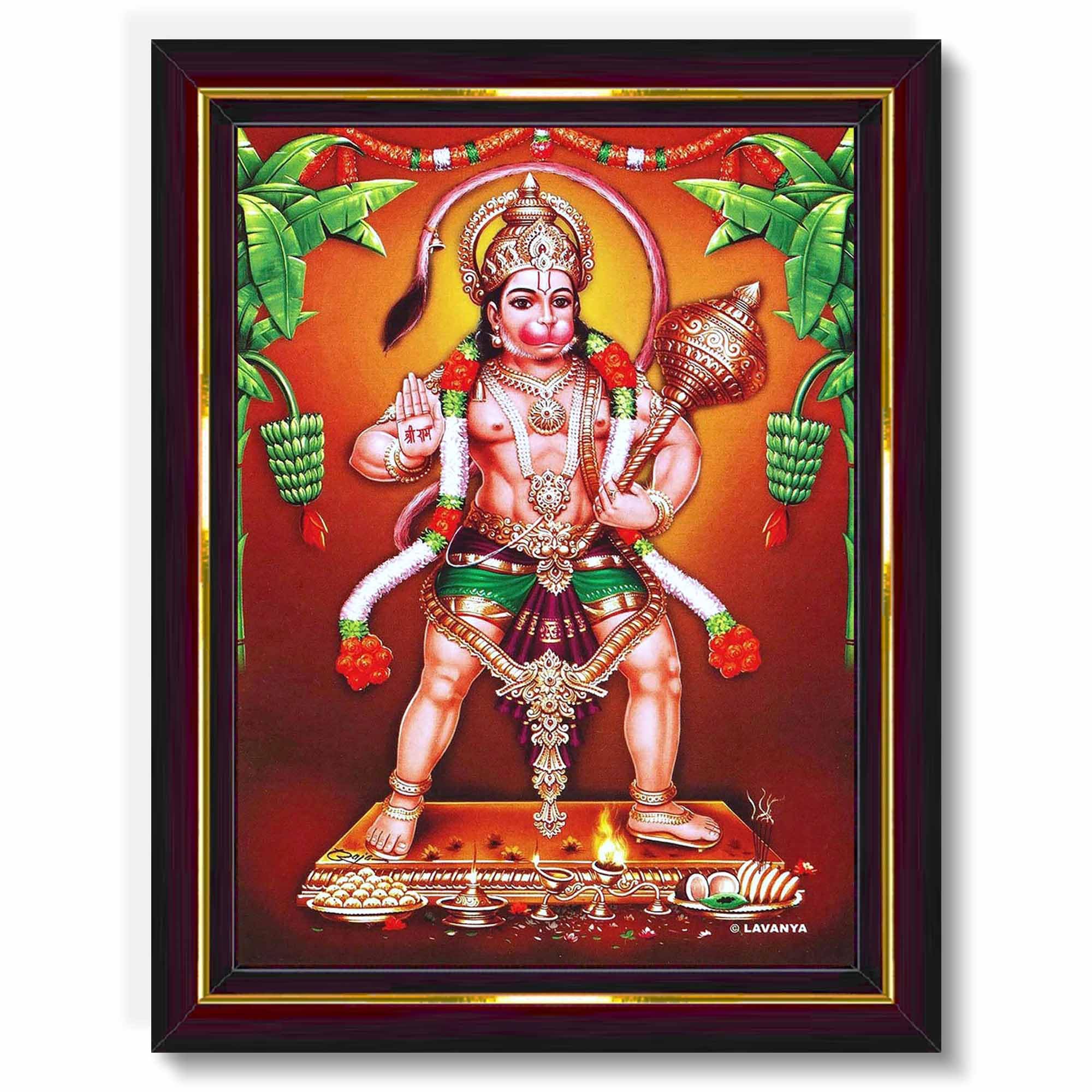 Pavan Photo Laminations Lord Hanuman Ji Hanumanji Jai Bajrangbali Wall Painting Framed Home Decor (Wood,Matte,Brown,Small Size,6