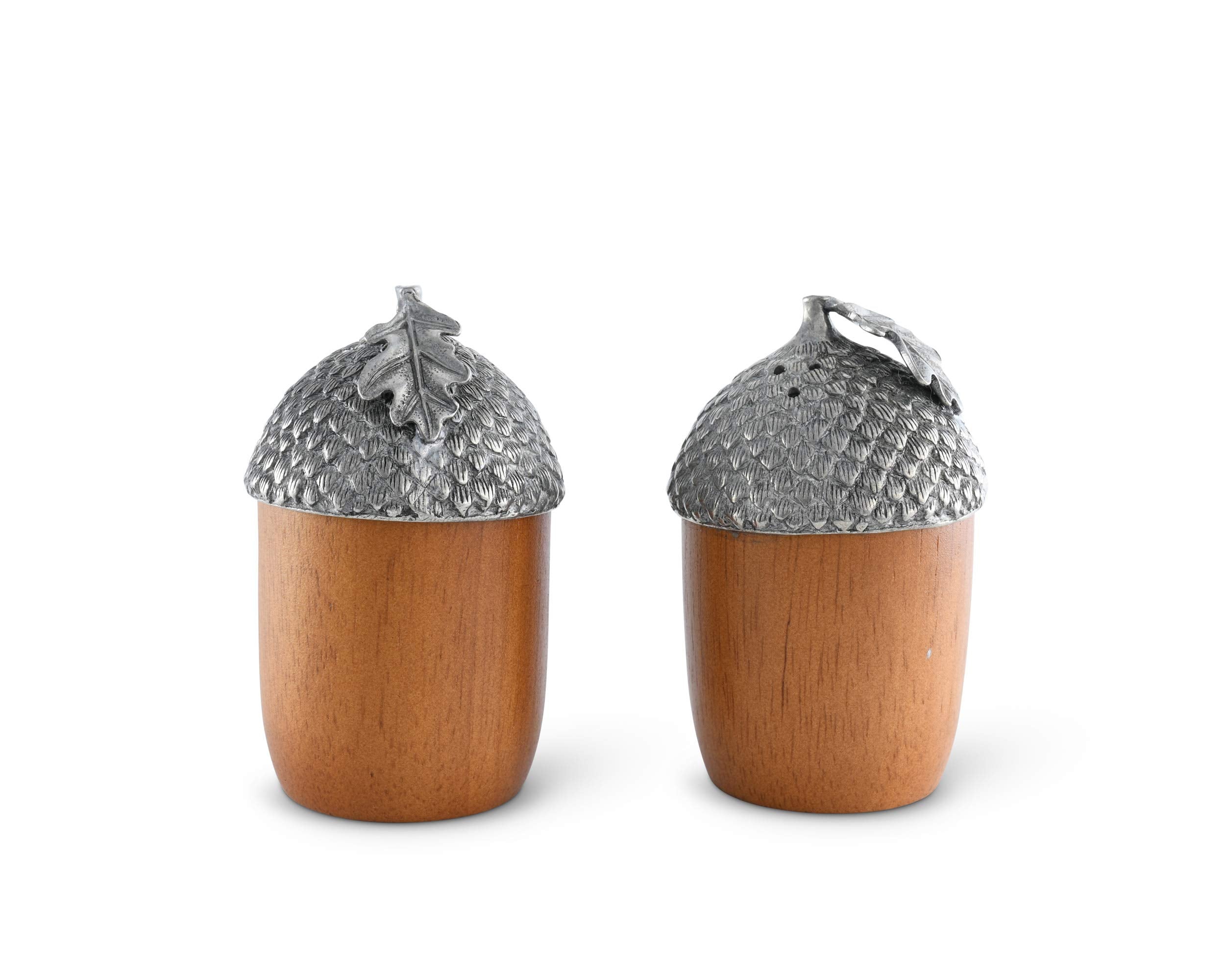 Vagabond House Acorns Wood And Pewter Metal Salt And Pepper Shaker Set 2 Inch X 3.5 Inch