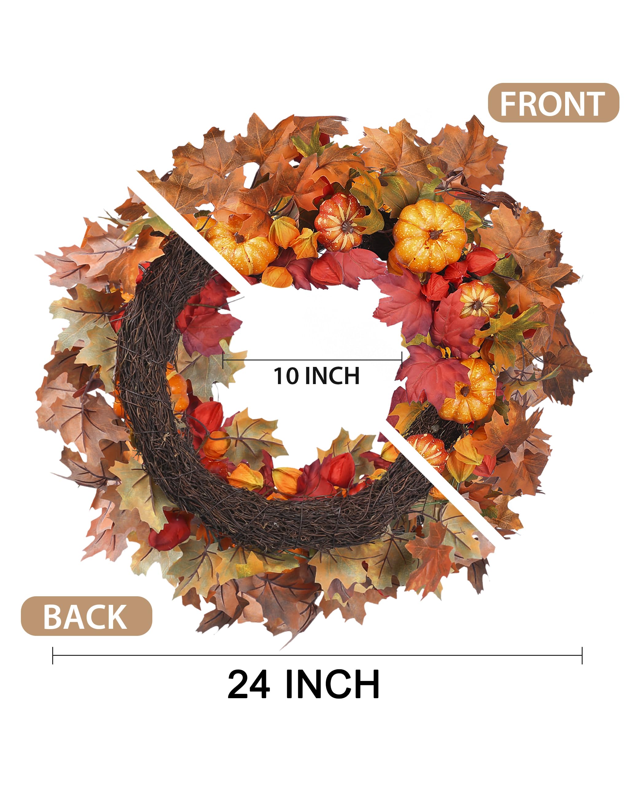 DFRREN Christmas Wreath for Front Door 24Artificial Autumn Wreaths with Pumpkin Red Lantern Fruit Maple Leaves Fall Decorations