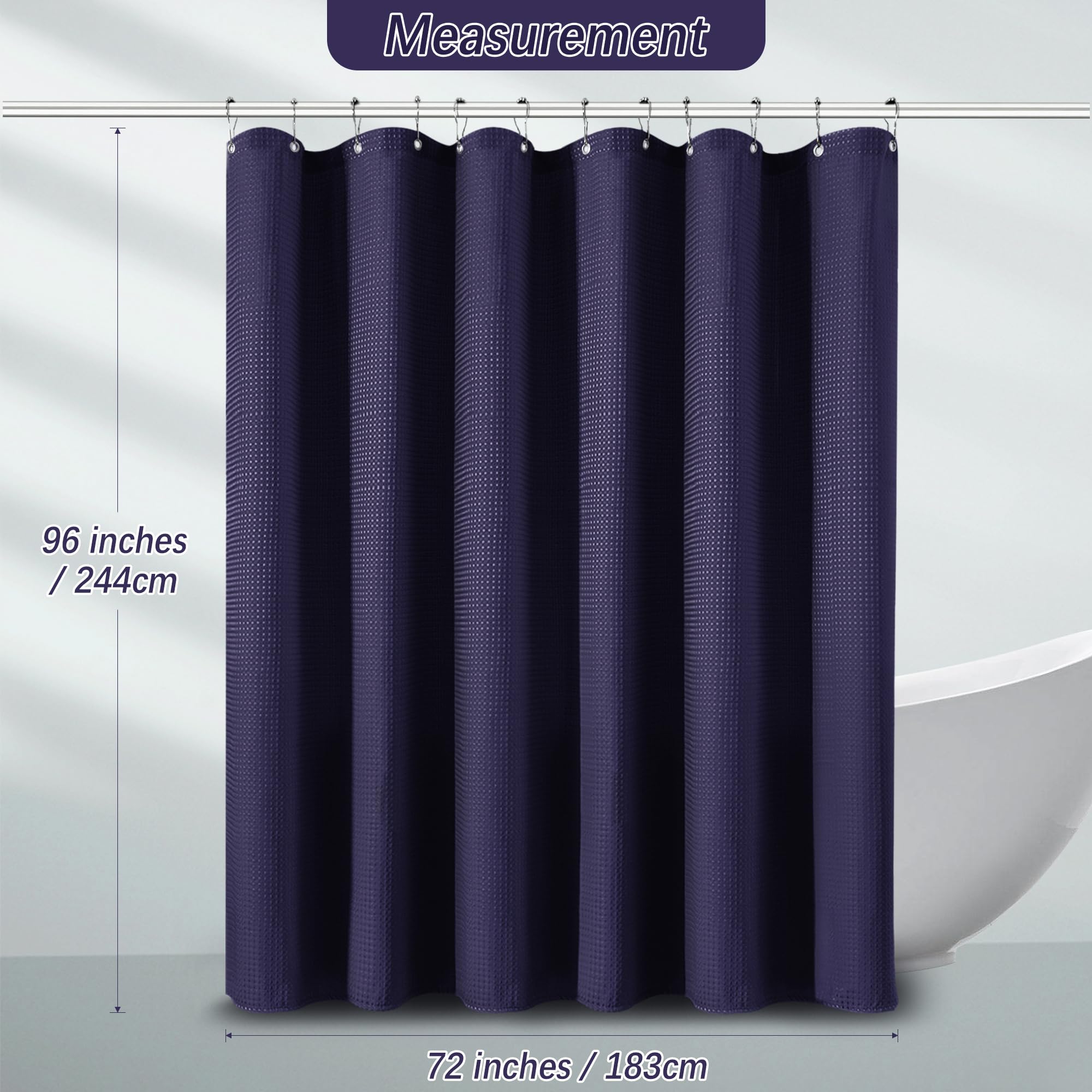Pangsinne Extra Long Purple Bathroom Decor Waffle Shower Curtain 96 Inches 256Gsm Heavy Duty Shower Curtain Set, Hotel Quality W