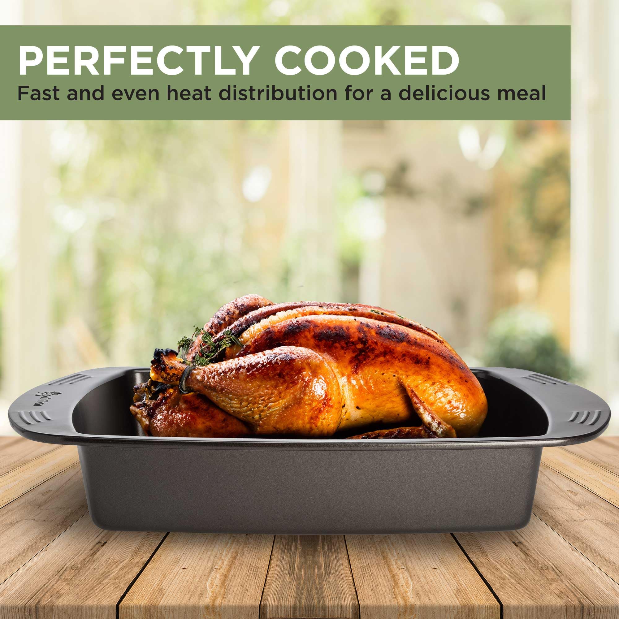 Ecolution Nonstick Roasting Pan, Carbon Steel With Premium Nonstick, Oven Safe To 450 F, Made Without Pfoa, Dishwasher Safe, 16-