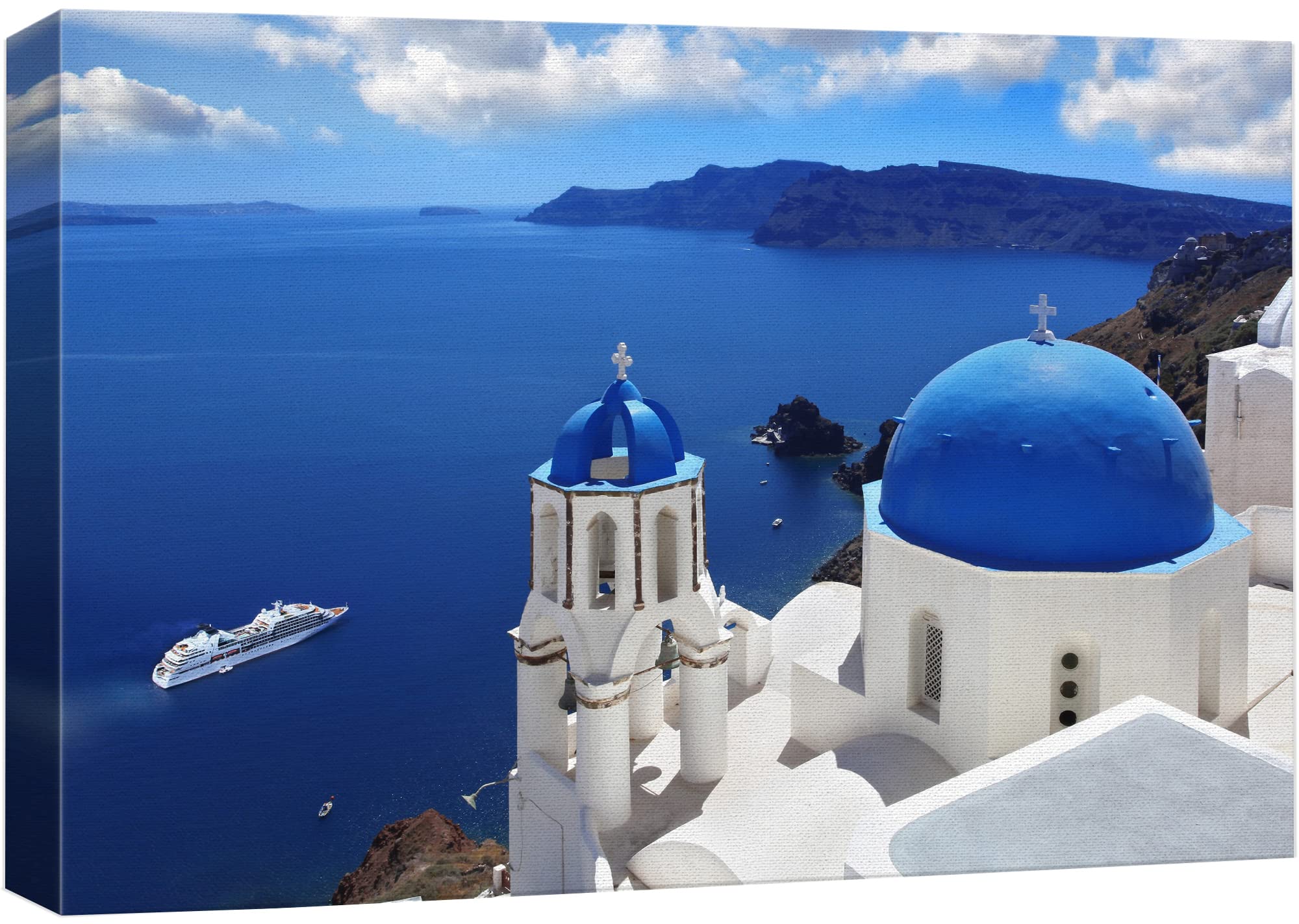 Beautiful Scenery Landscape Amazing Santorini With Churches And Sea View In Greece - Canvas Art Wall Art - 16'' X 24''