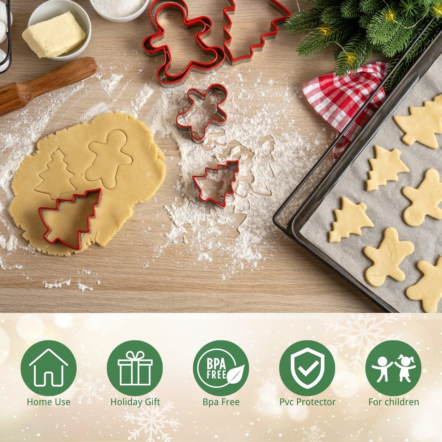 Orapink-Christmas Cookie Cutters Set Of 6 Biscuit Cutters With Protective Soft Silicone Edge Snowflake,Christmas Tree,Snowman,Gi