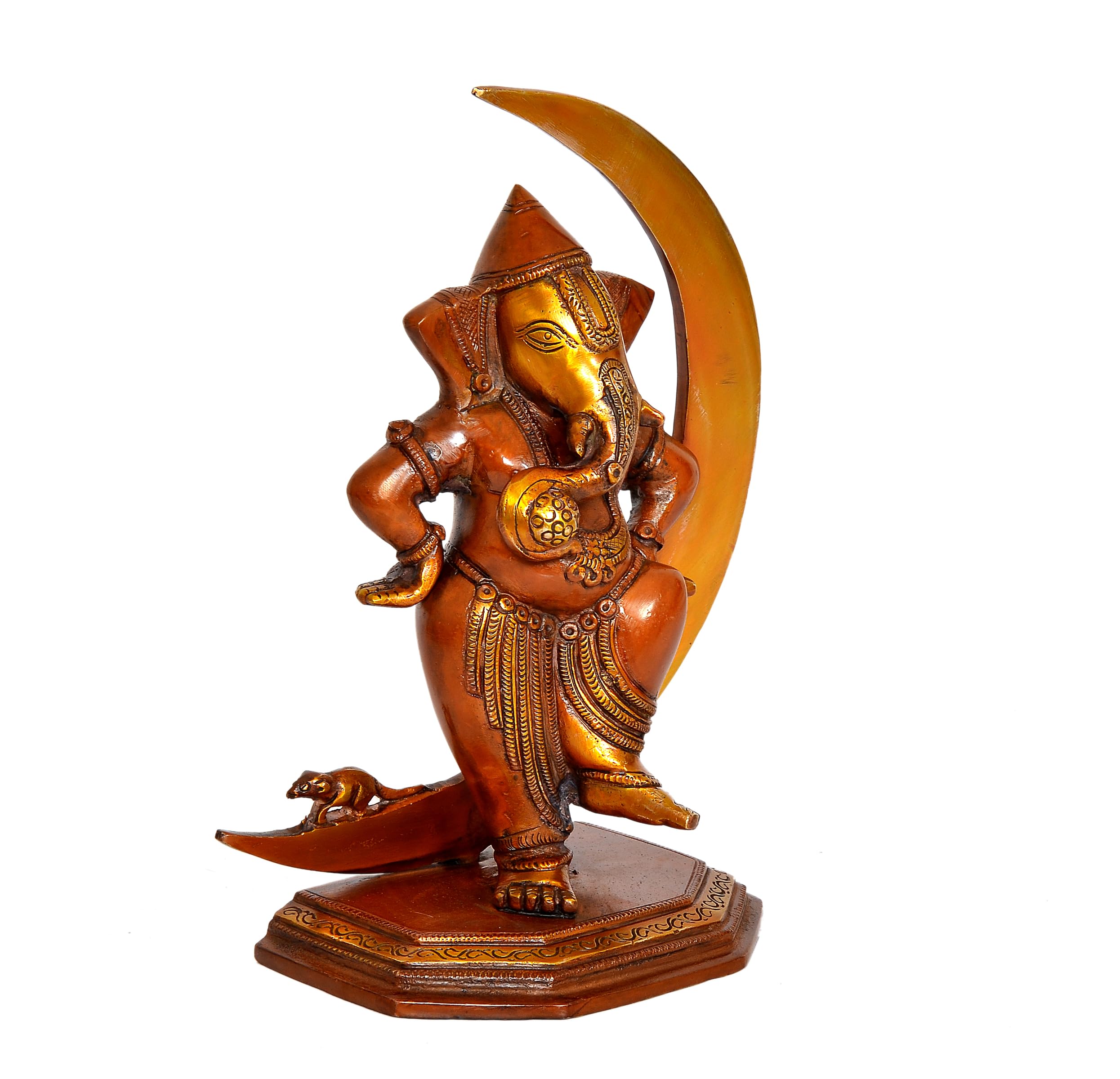 Dattatreya Brass Lord Ganesha Idol Statue Ganesh On Moon Decorative Sculpture For Home Office Temple Showpiece (Height 10 Inch)