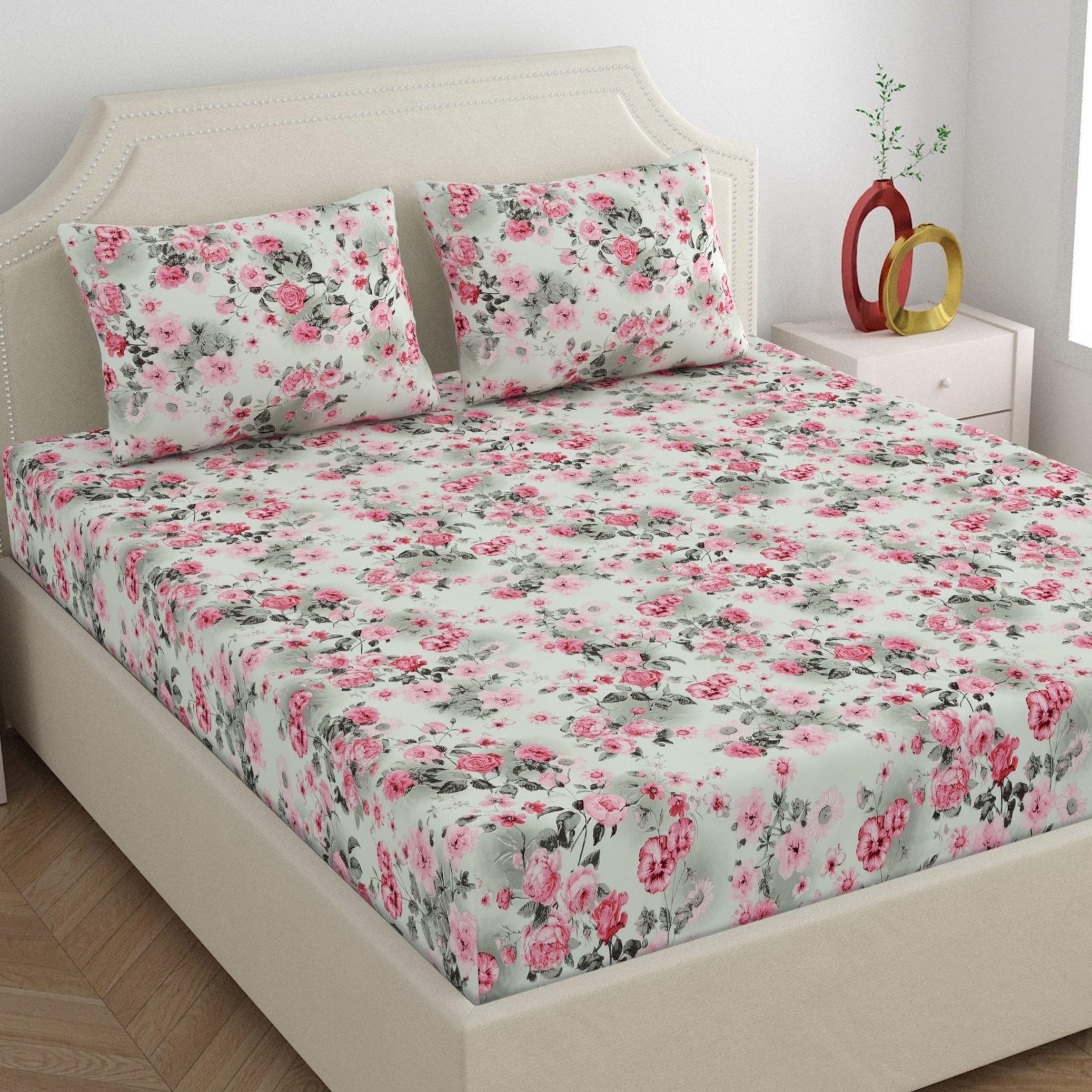 Dreamscape Microfiber Wrinkle & Fade Resistant Double Bedsheet With 2 Pillow Covers (Size 87 X 94 Inches, 140Tc, Colour - Pink)