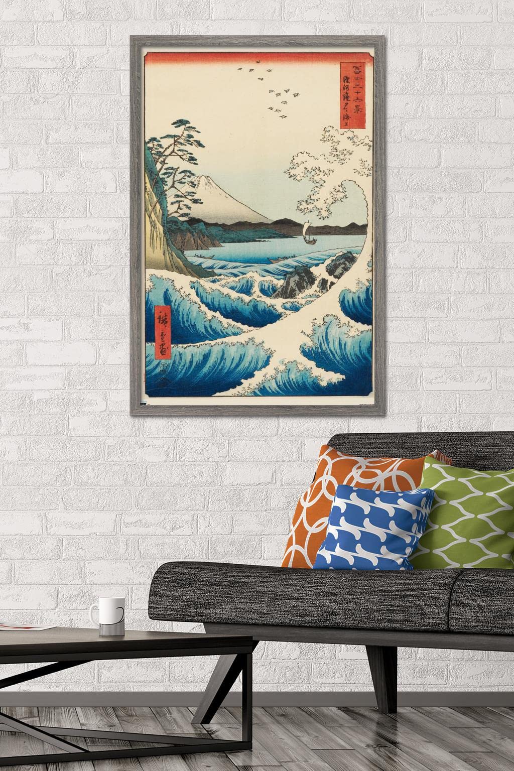 Trends International Hiroshige - The Sea At Satta Wall Poster, 22.375'' X 34'', Barnwood Framed Version