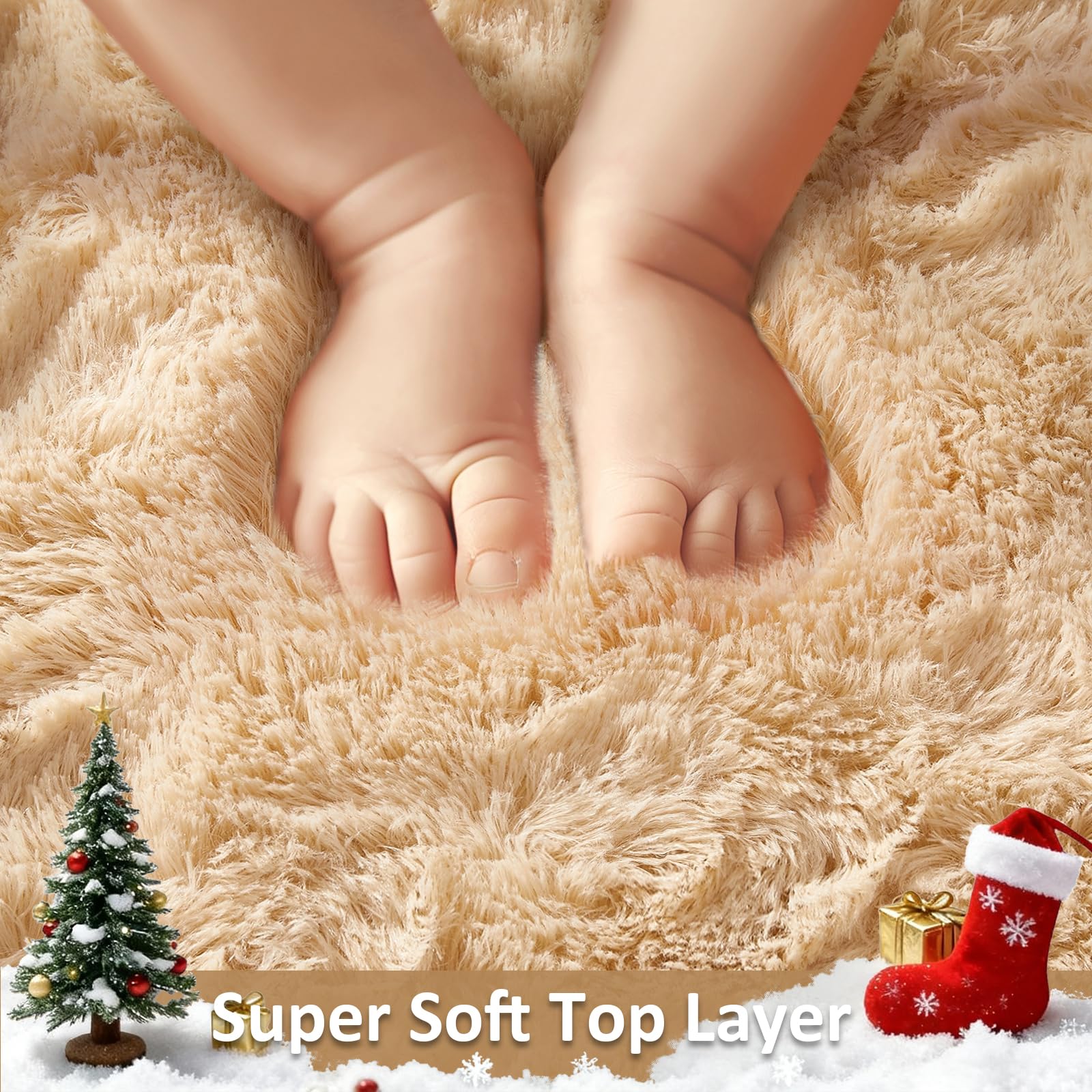 Ophanie Runner Rug for Hallway, 2x6 Upgrade Non-Slip Fluffy Soft Bedside Rugs, Bedroom Living Room Beige Shaggy Carpet for Kids