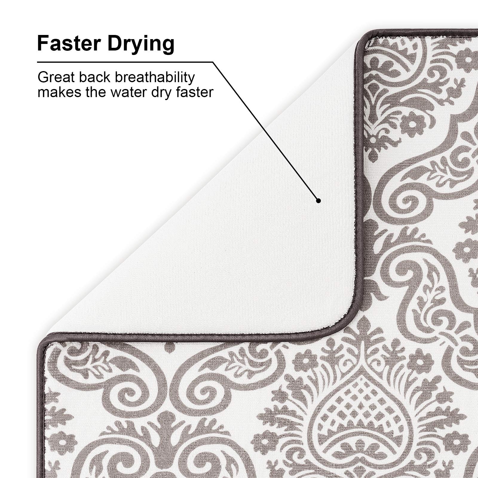 Subekyu Dish Drying Mats For Kitchen, Ultra Absorbent Microfiber Drying Mat, Dishes Drainer Pads 2 Pack, 19 By 15 Inch (Floral V