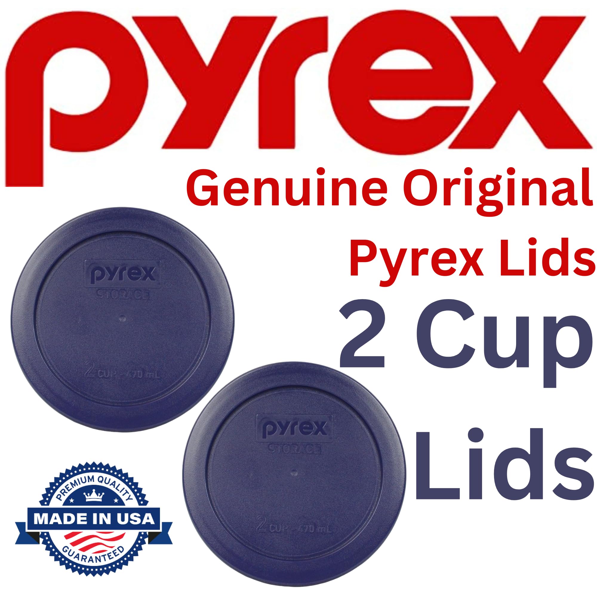 Pyrex 7200-Pc 2 Cup Dark Blue Round Storage Lids - Original Genuine Pyrex Lids - 2 Pack