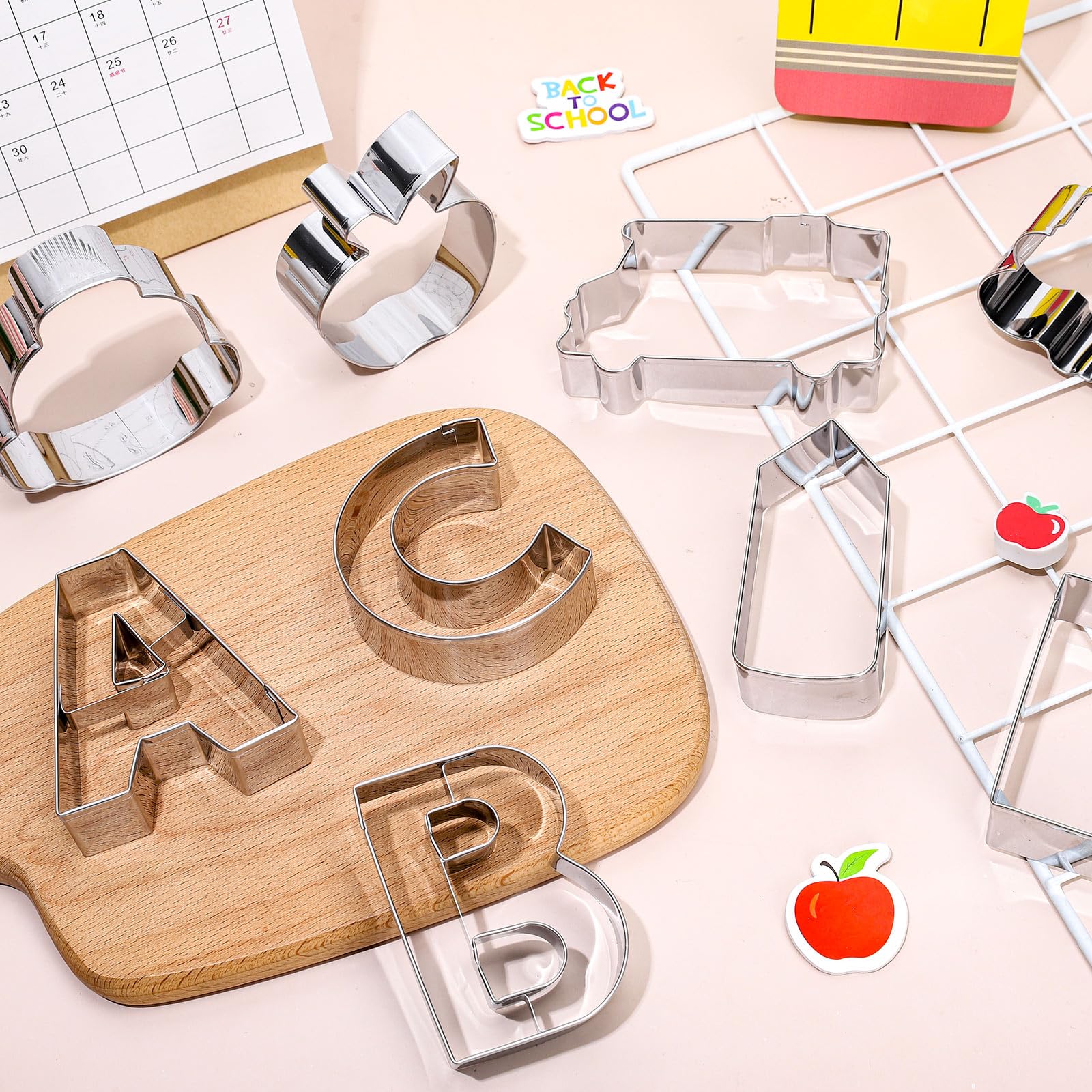 Jarthenaamcs 9Pcs Back To School Cookie Cutter Apple Pencil School Bus Alphabet Abc Shape Cookie Cutting Molds Biscuit Cutters F