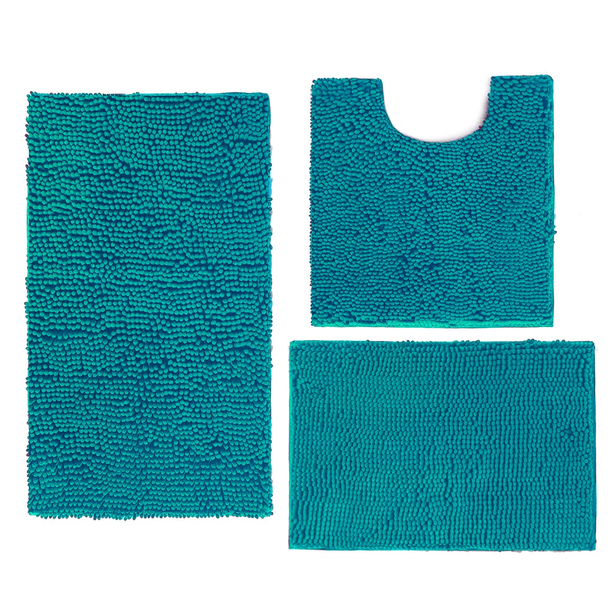 Madeals Bath Rug Set 3 Piece Bathroom Contour Rugs Combo, Soft Shaggy 2 Piece Bath Shower Mat And U-Shaped Toilet Floor Rug Teal