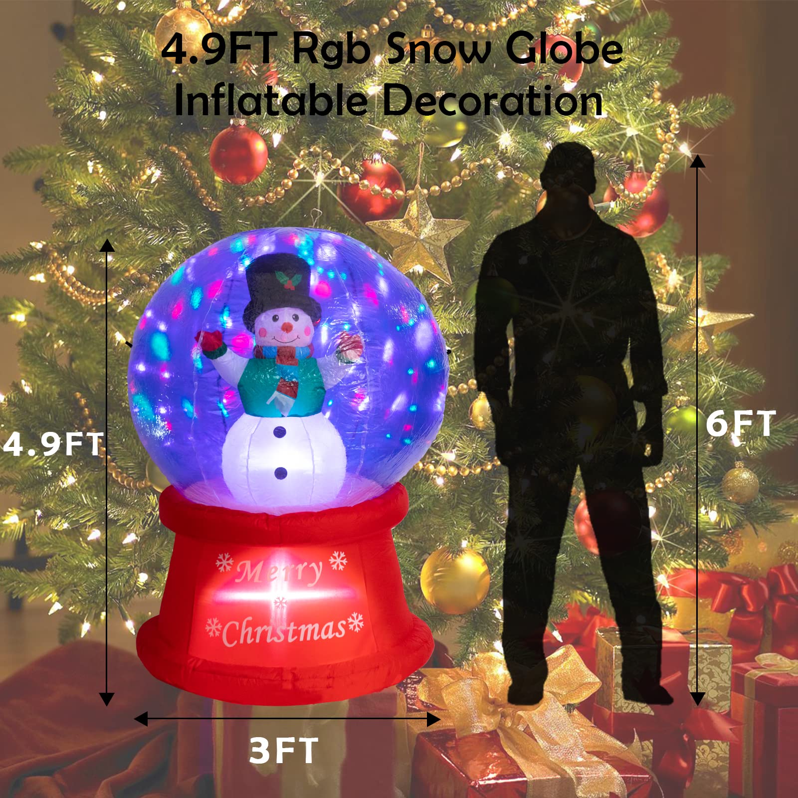 Afirst 5FT Christmas Inflatable Snow Globe Yard Decoration with LED Lights, Polyester, Holiday Patio Lawn Party Decor
