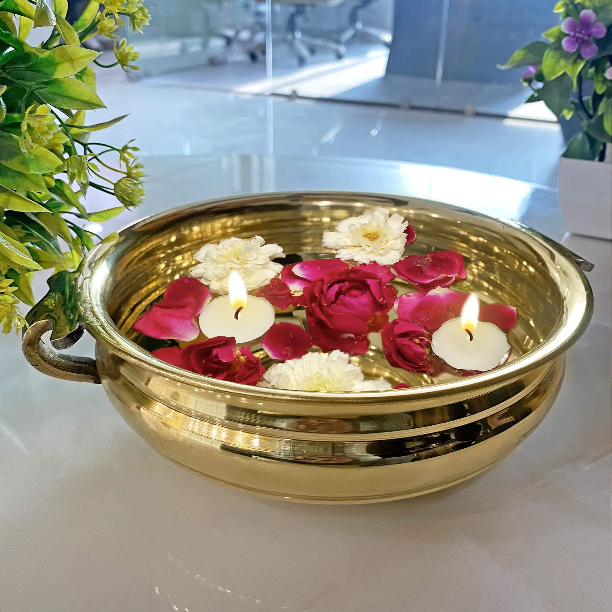 Craftsman SATVIK Decorative 9.6 Inch (8 Inner Dia) Brass Urli For Floating Candles and Flowers Designer Bowl For Living Room Dec