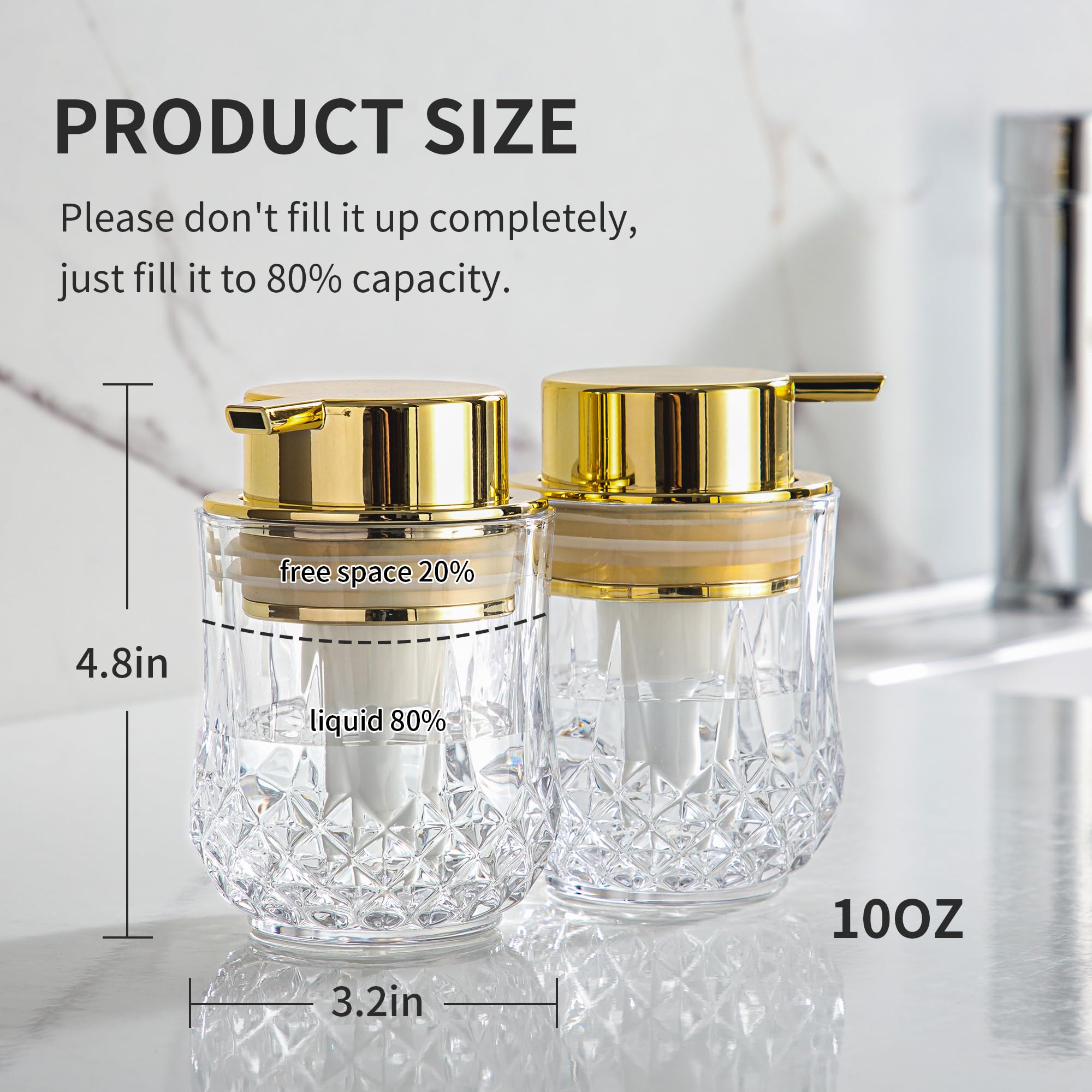 Glass Foam Soap Dispenser Set - 2 Pack Bathroom Hand Soap Dispensers,Refillable Dish Soap Dispenser For Gold Pump,Modern Home So