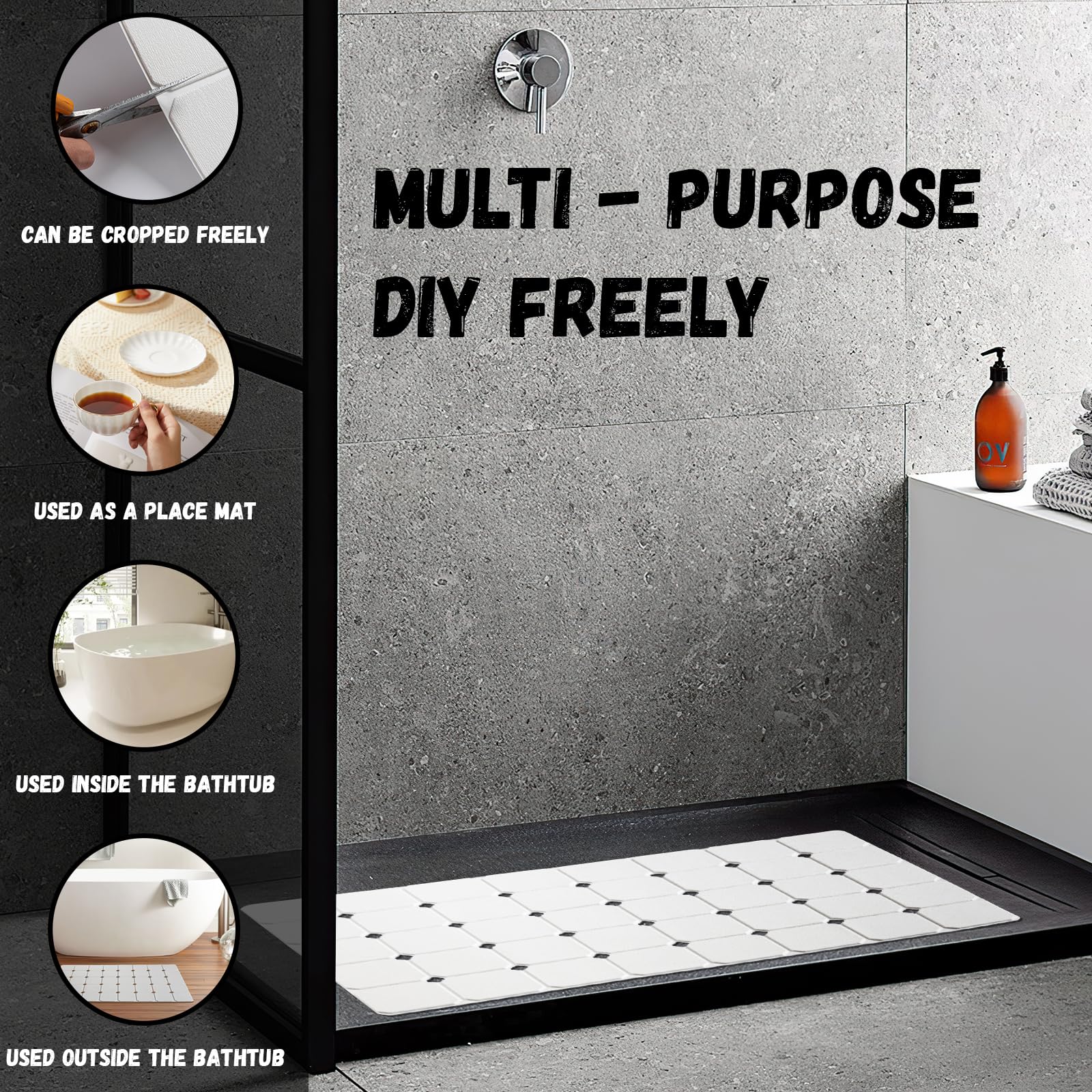 Kinbear Bath Mat For Textured Tub: Silicone Bathtub Mat Foldable Shower Mat Non Slip Tub Mat No Suction Cups 28 X 17.7Inch - Whi