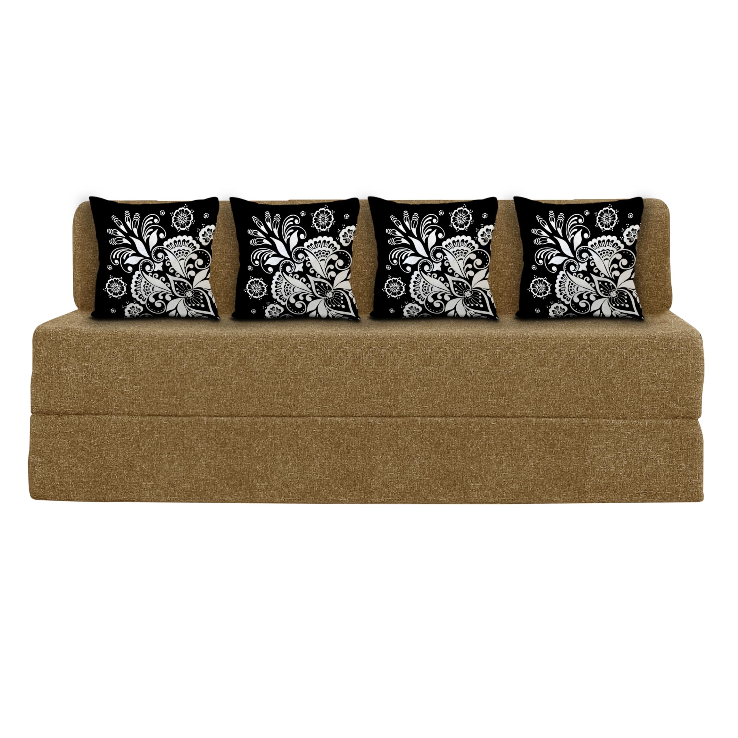 Rosebell 3 Seater Sofa Cum Bed | Jute Fabric Washable Cover | With Cushions Perfect For Guest | Golden | 6 X 6 Feet