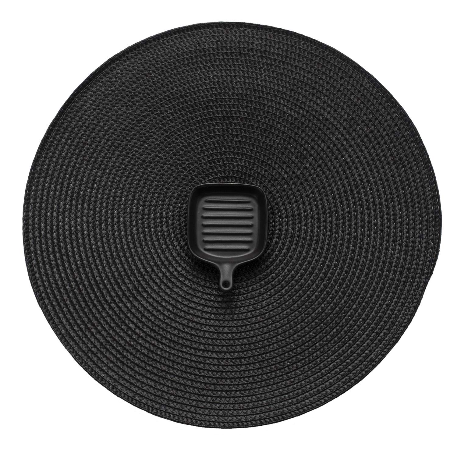 Ahhfsmei Round Braided Placemats Set Of 8 Round Table Mats For Dining Tables Natural Woven Heat Resistant Place Mats 15 Inch (Bl