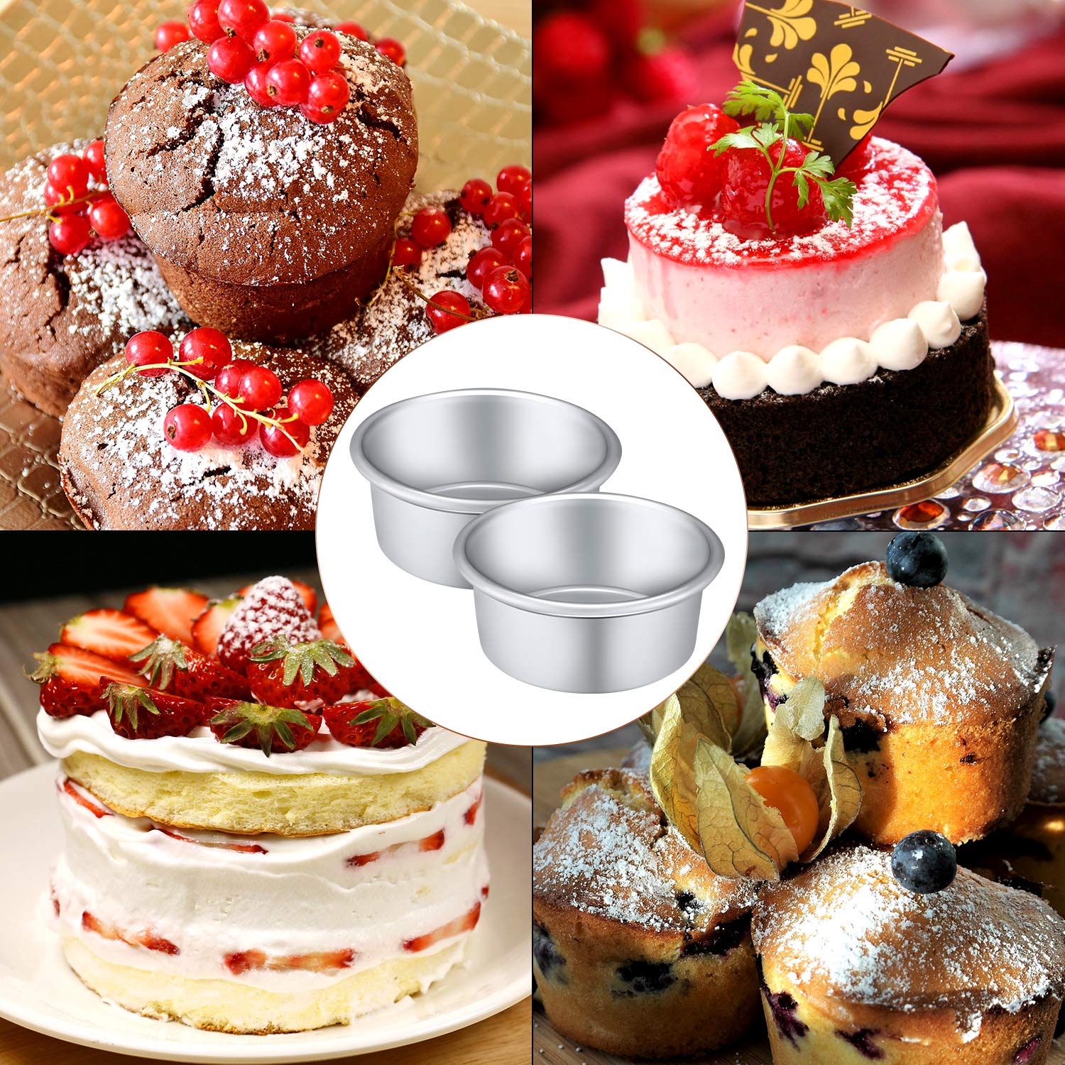 Nuenen 12 Pieces Round Cake Pans 4 Inch Aluminum Round Mold Smash Cake Baking Pans Cheesecake Pans For Home Party Baking Supplie