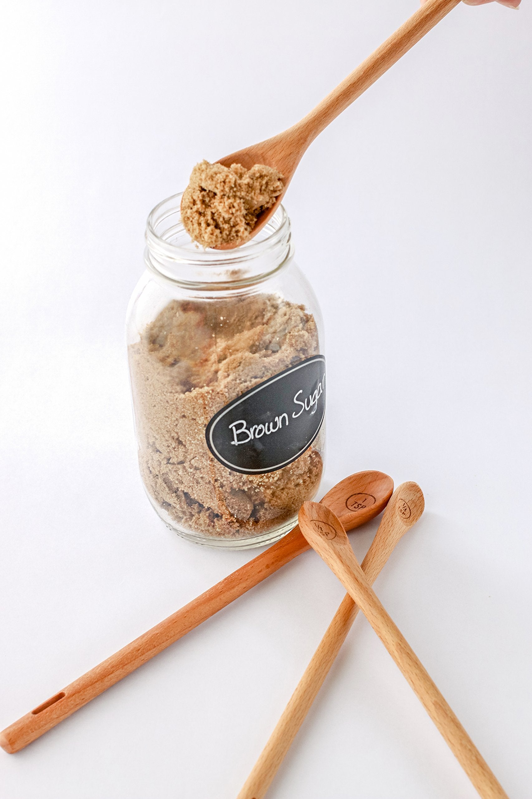 Long Handle Wooden Measuring Spoons By Utensi, Set Of 4 Engraved Accurate Spoons For Dry And Liquid Ingredients, Beech Wood Set