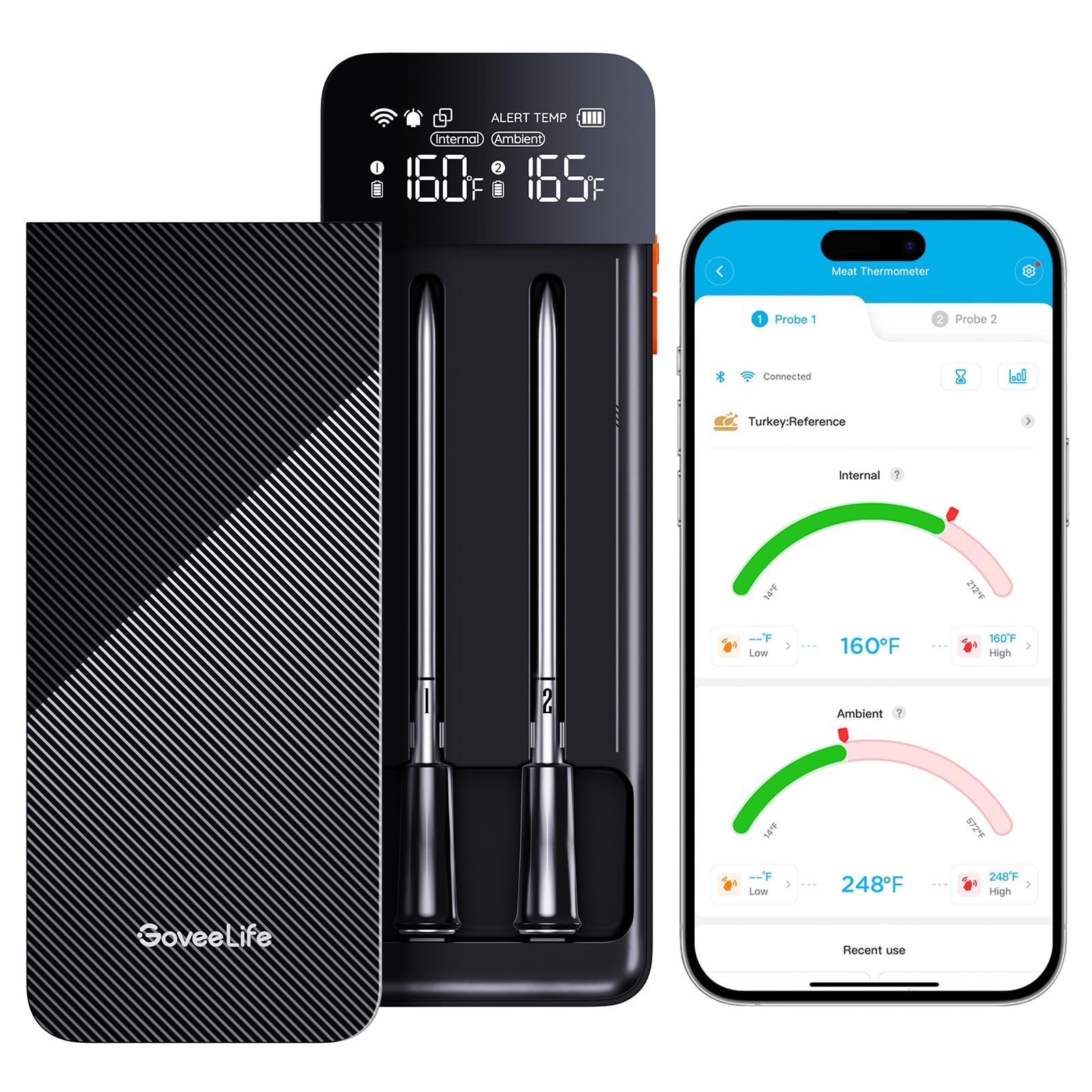 Goveelife Wireless Meat Thermometer With 2 Probes, Wifi Kitchen Thermometer With Unlimited Range, Digital Lcd Rechargeable Base,