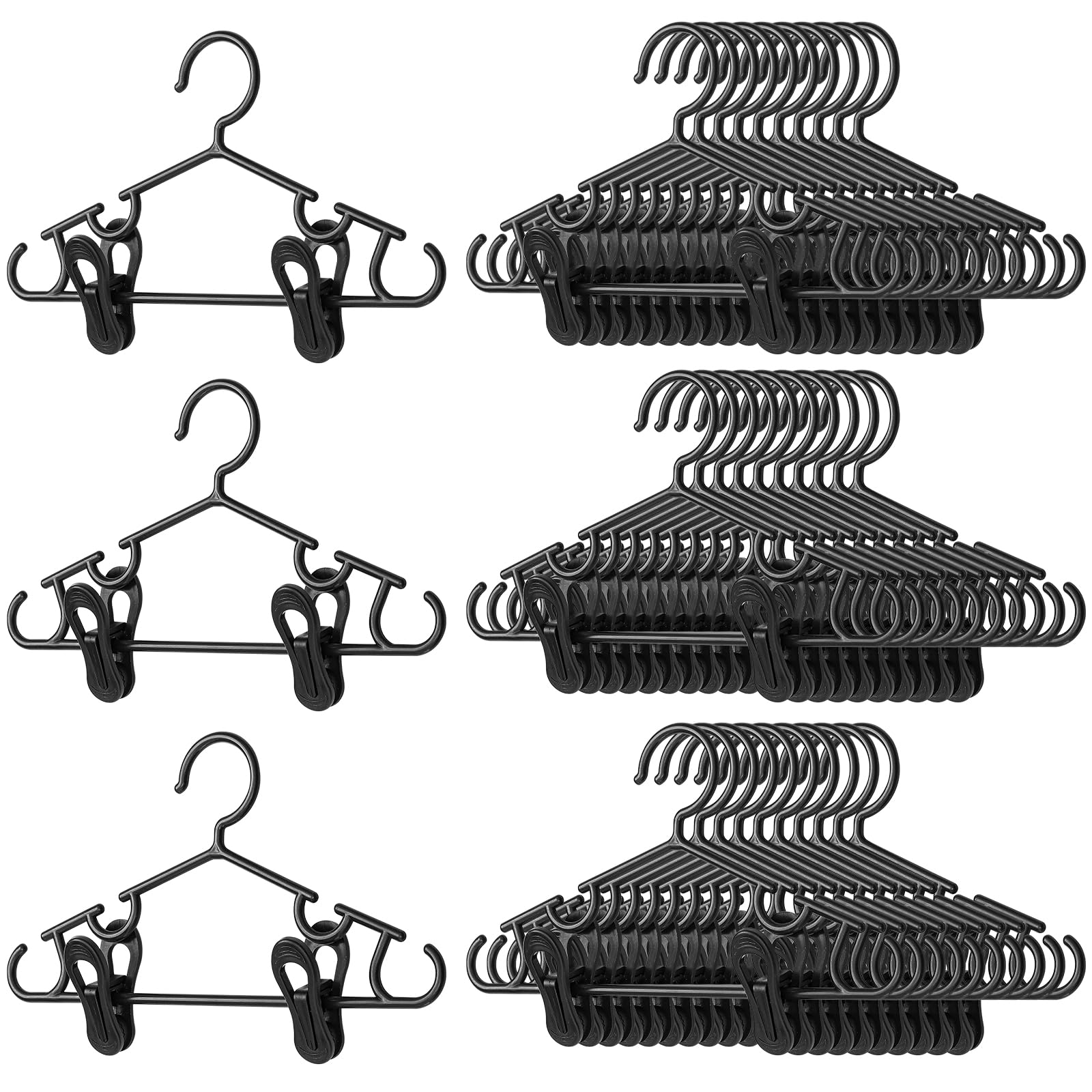 Hsei 120 Packs Baby Hangers With Clips Toddler Hangers Kids Hangers With Clips For Pants Closet Coat Skirts Socks (Black)