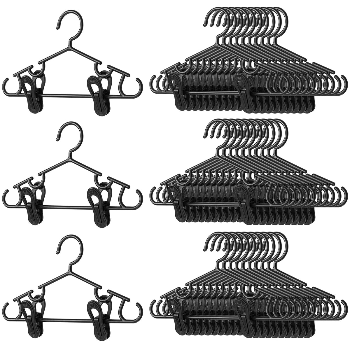 Hsei 120 Packs Baby Hangers With Clips Toddler Hangers Kids Hangers With Clips For Pants Closet Coat Skirts Socks (Black)