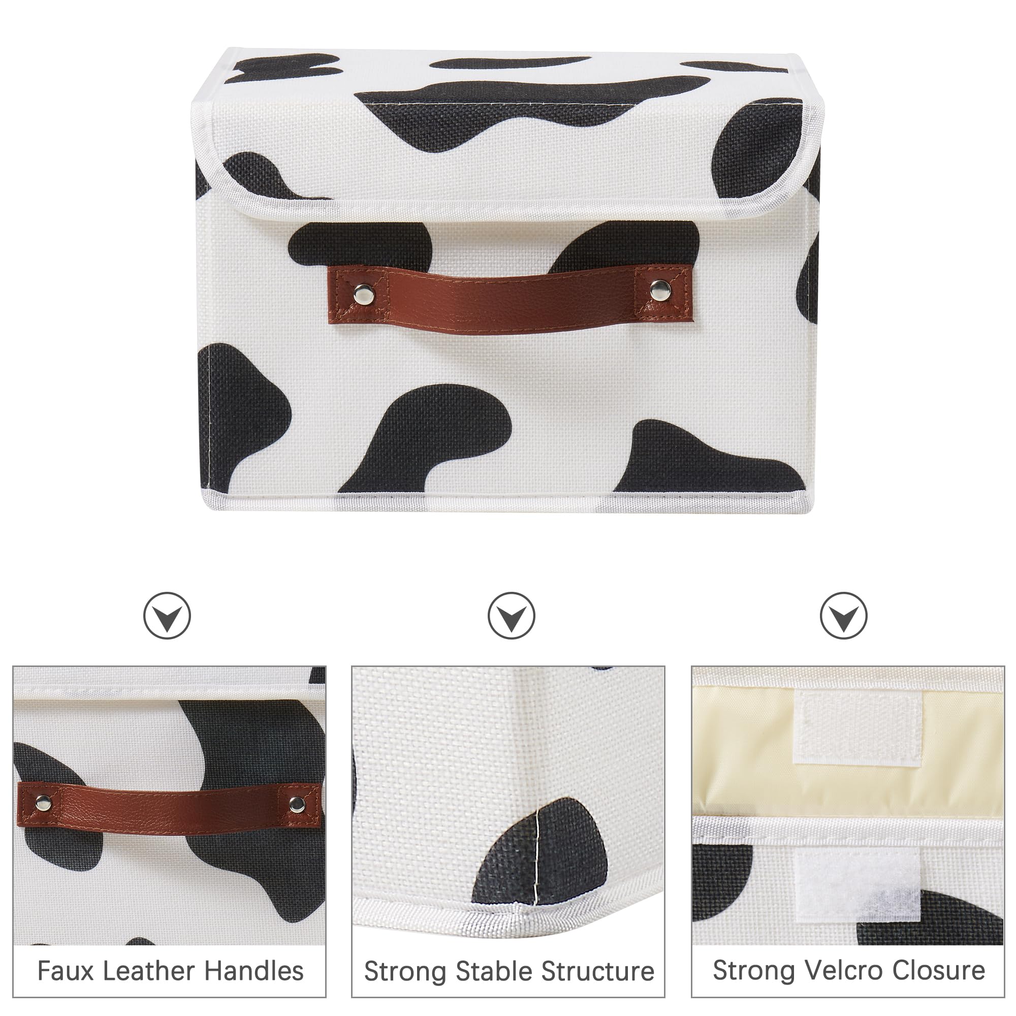 Vinnegenzz Storage Bin With Lid Cow Print Cute Fabric Storage Basket Box With Faux Leather Handles Pp Plastic Board Foldable Was