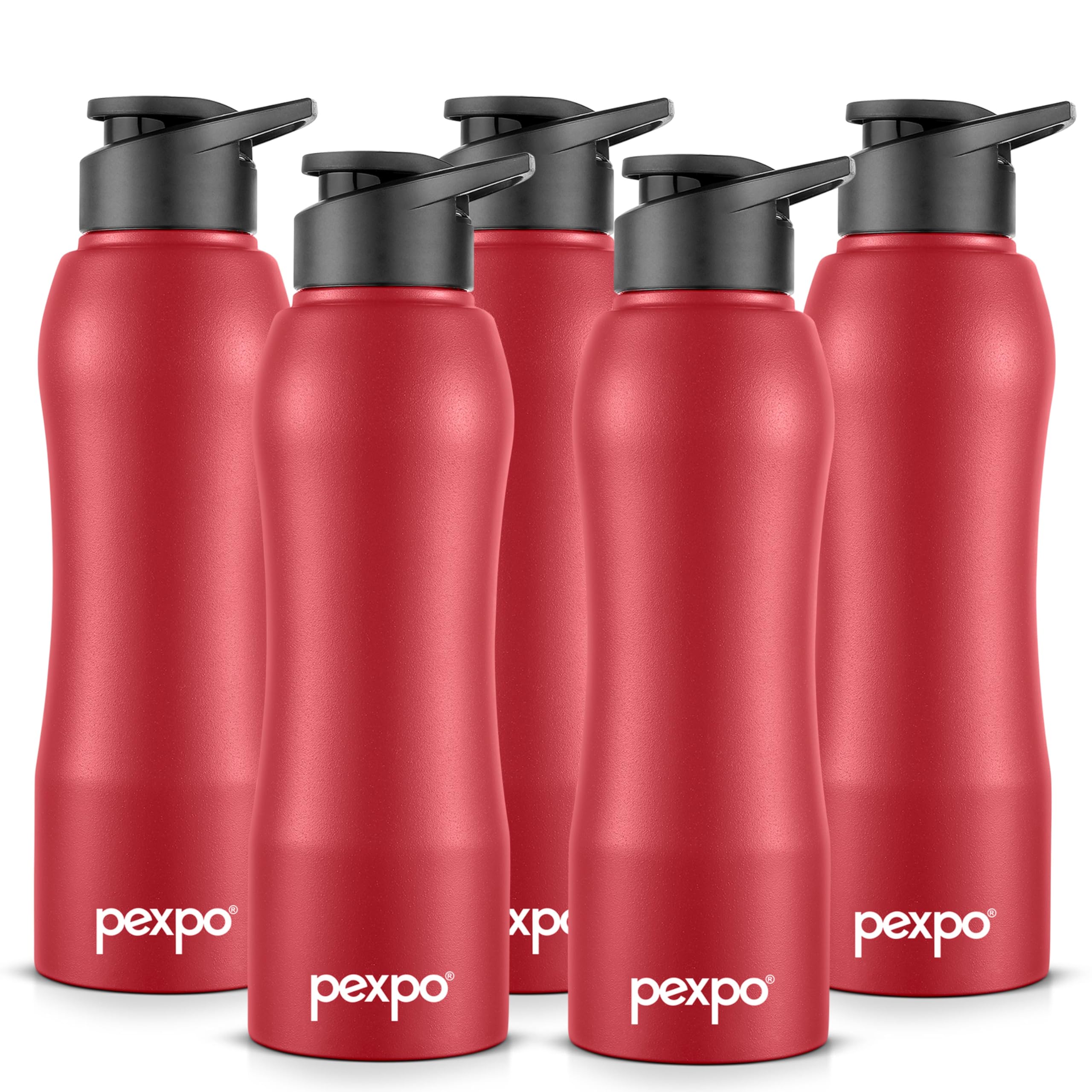 Pexpo Bistro Isi Certified Stainless Steel Fridge Cooling/Sports Sipper Water Bottle 1 Litre, Black, Pack Of 5|Single Wall|Easy 