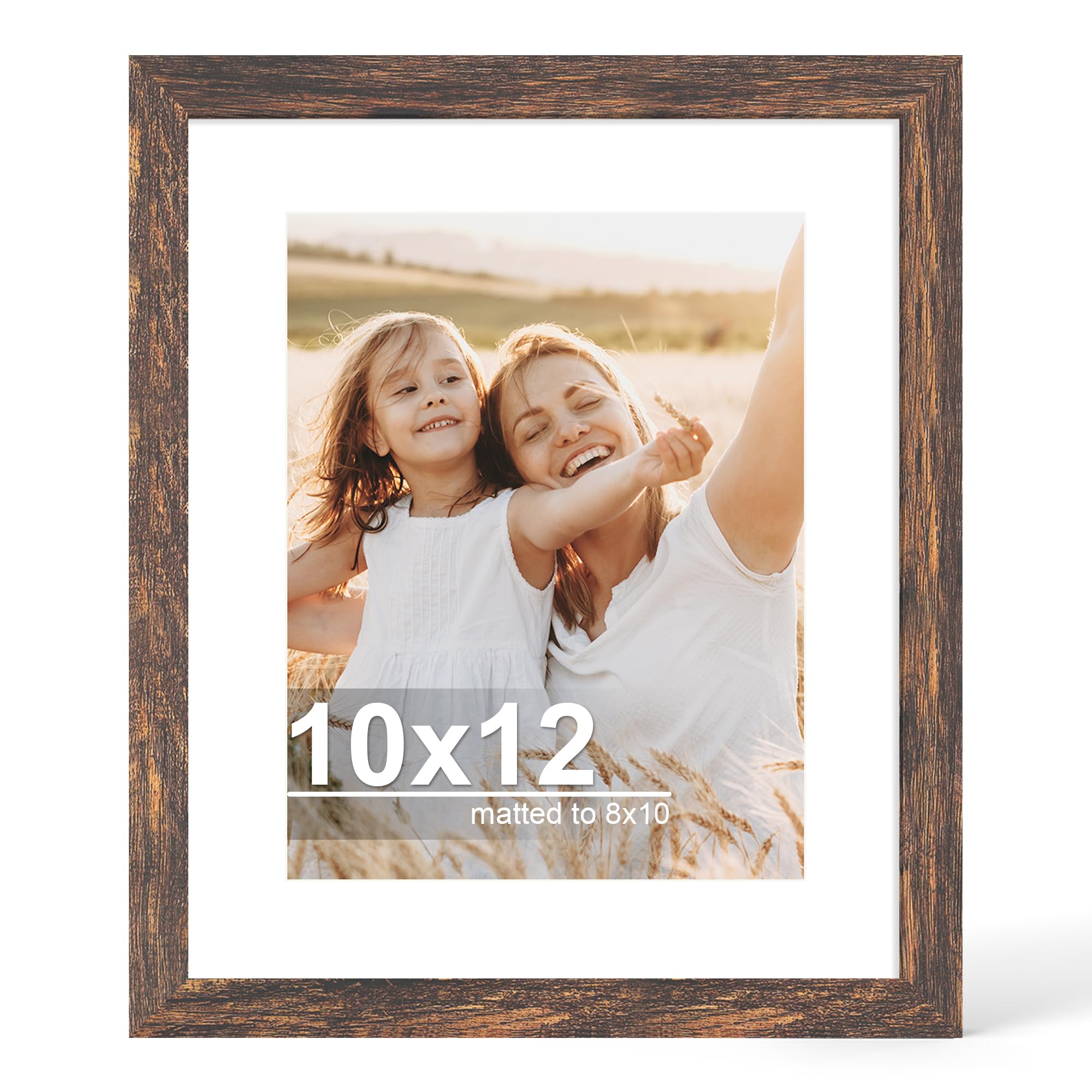 Hongkee 10x12 Picture Frame with Glass, Display Pictures 8x10 with Mat or 10 x 12 without Mat - Wall and Tabletop, 10 by 12 Phot